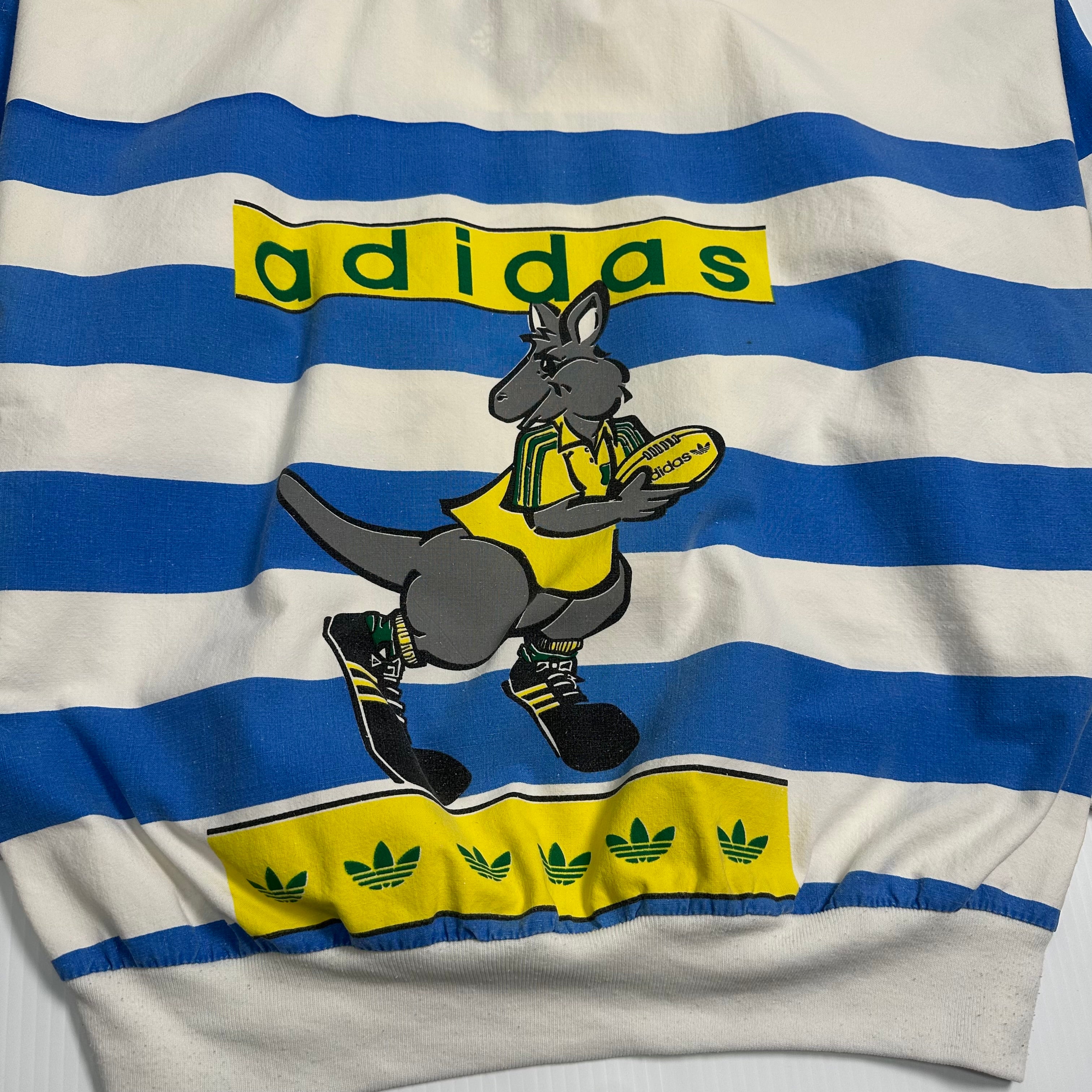 80s Adidas Aussie Rugby Striped Collared Crewneck L