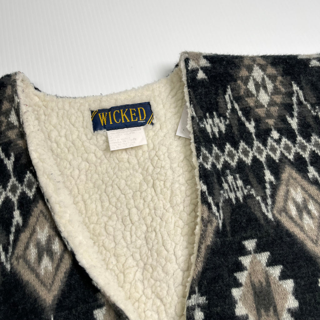 Vintage Wicked Sherpa Lined Pattern Vest XXL