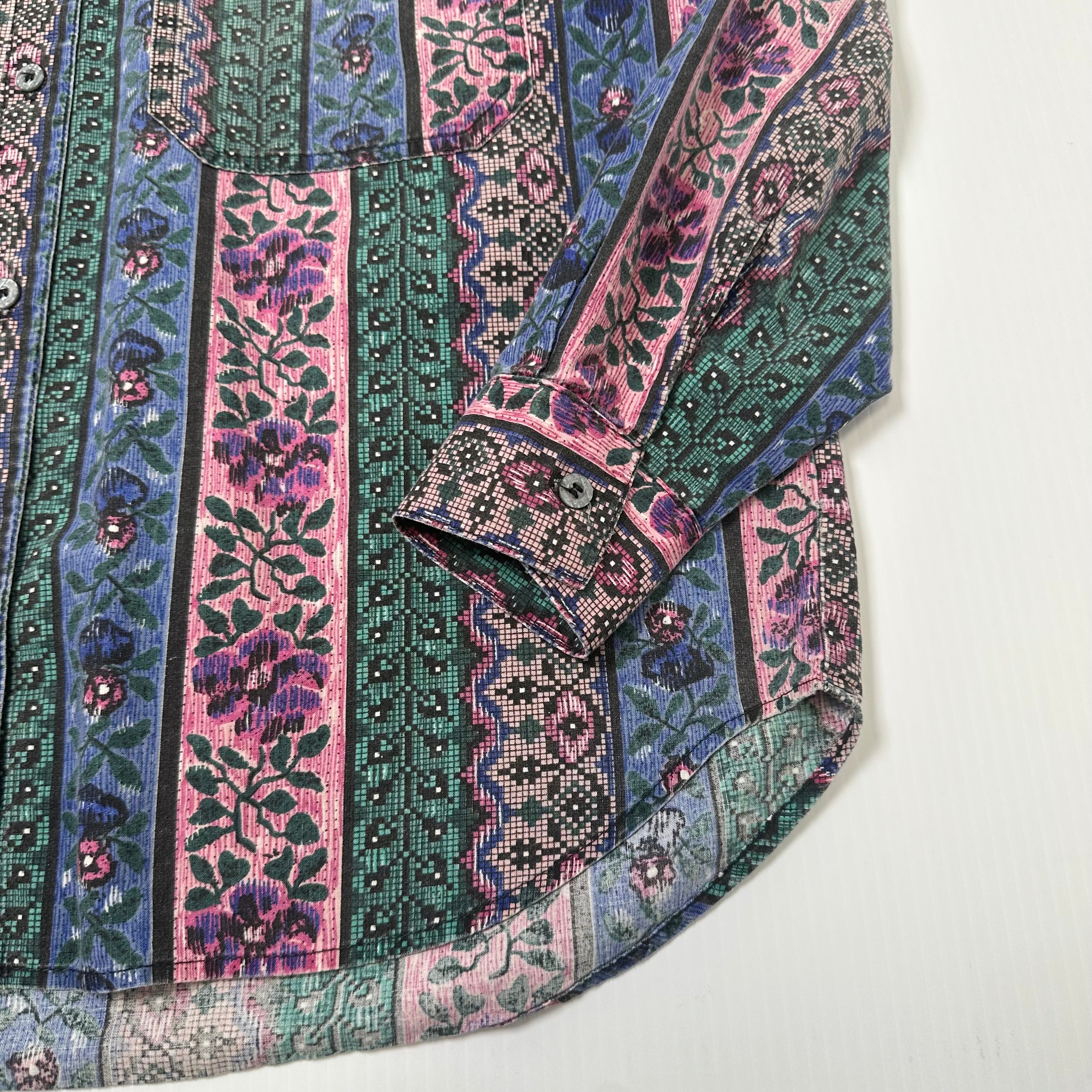 Vintage Cherokee Floral Pattern Button Up Shirt M
