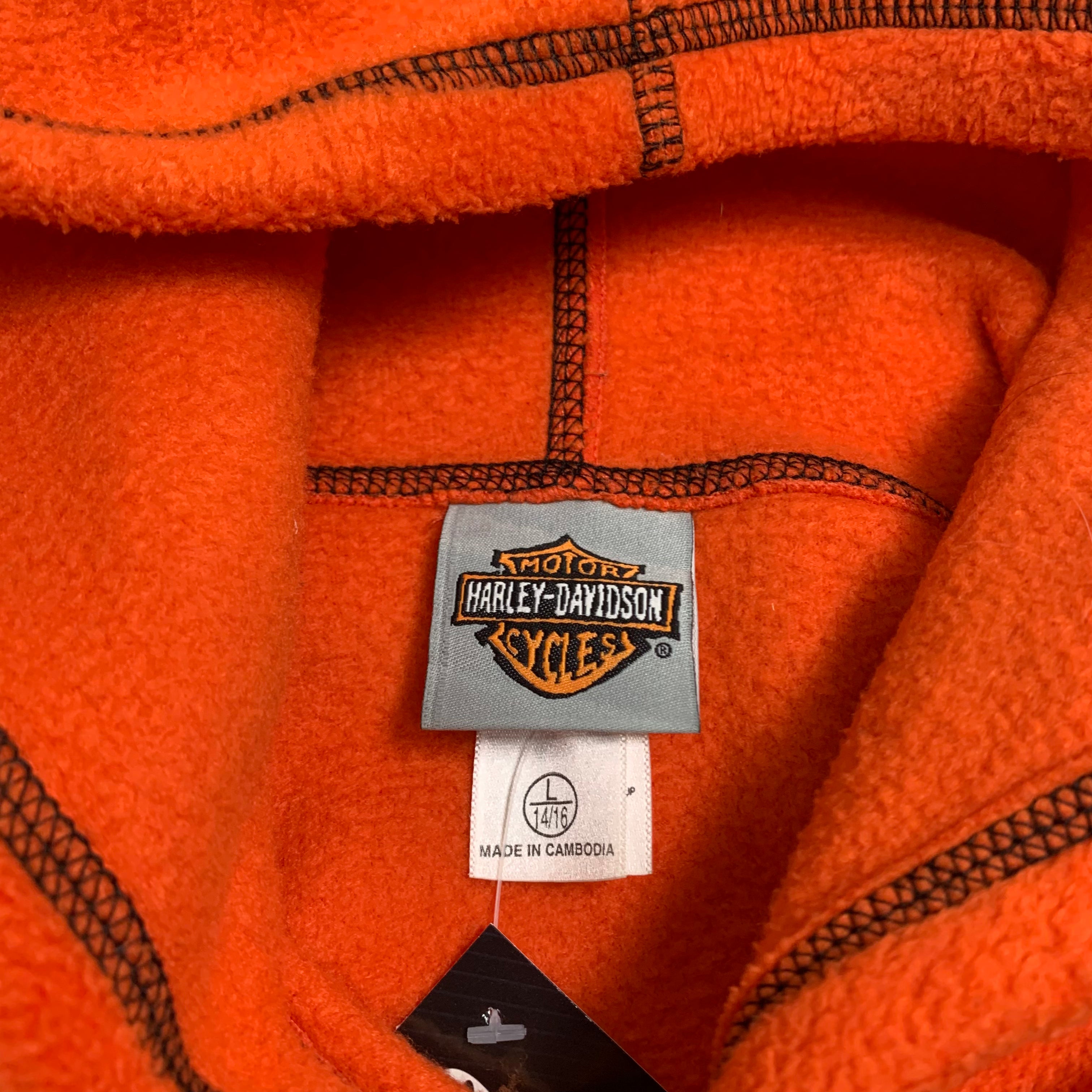 Harley Davidson Orange Fleece Hoodie L