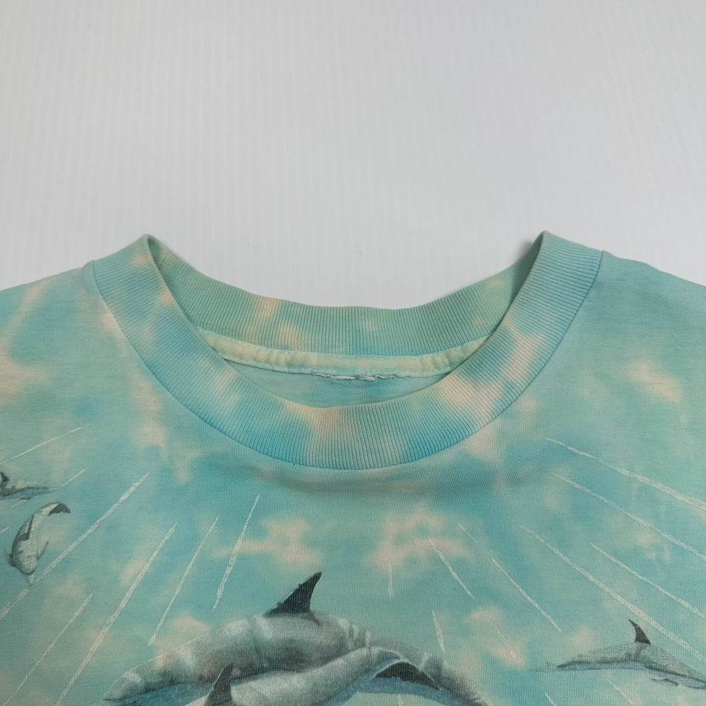 Vintage Liquid Blue Ocean Life Tie Dye AOP Tee M