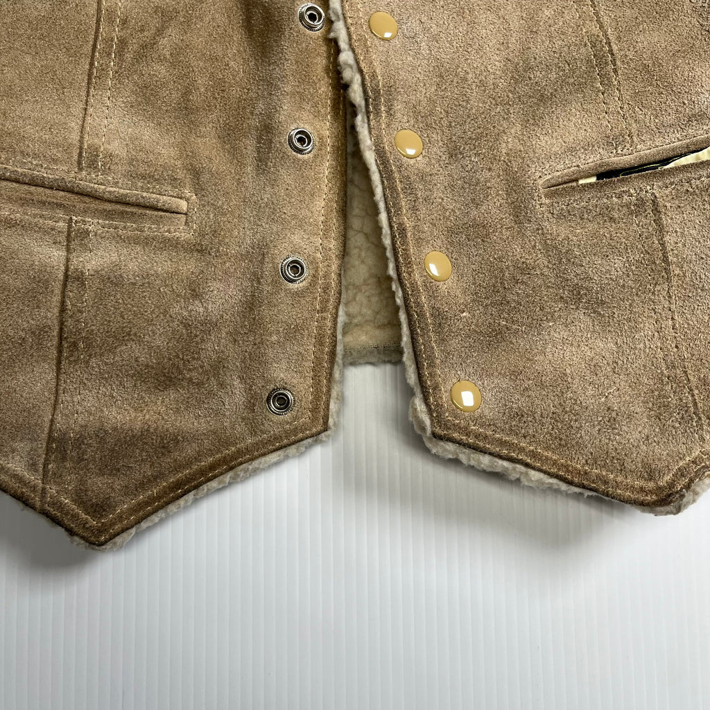 Vintage Sears Sherpa Lined Leather Western Reversible Vest S