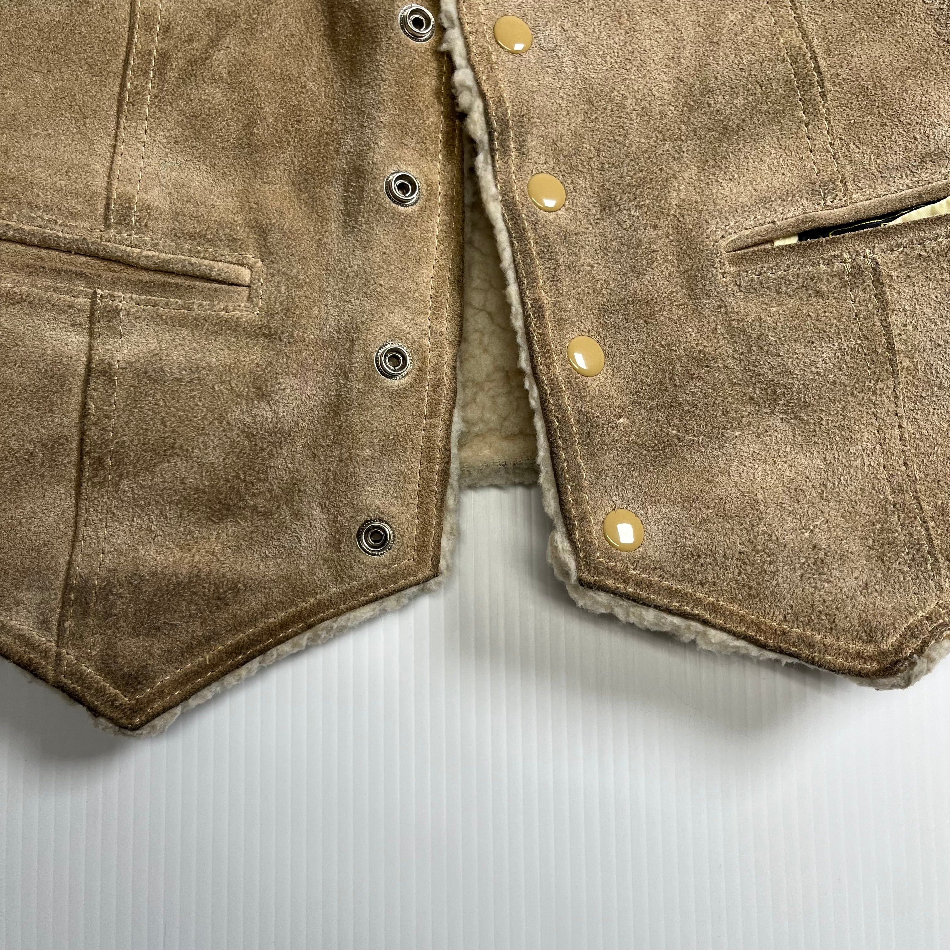 Vintage Sears Sherpa Lined Leather Western Reversible Vest S