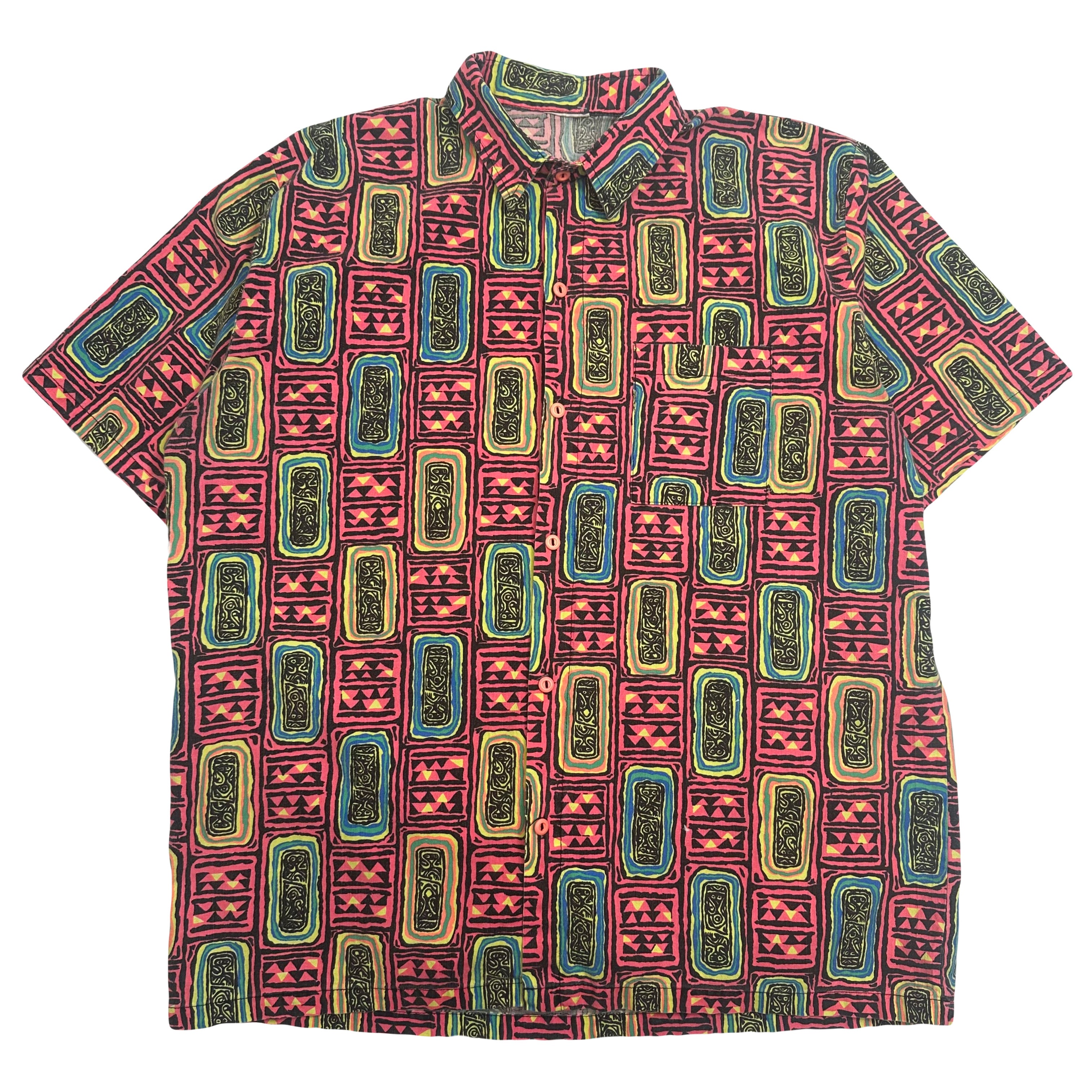 Vintage Abstract Pattern Short Sleeve Button Up Shirt XL