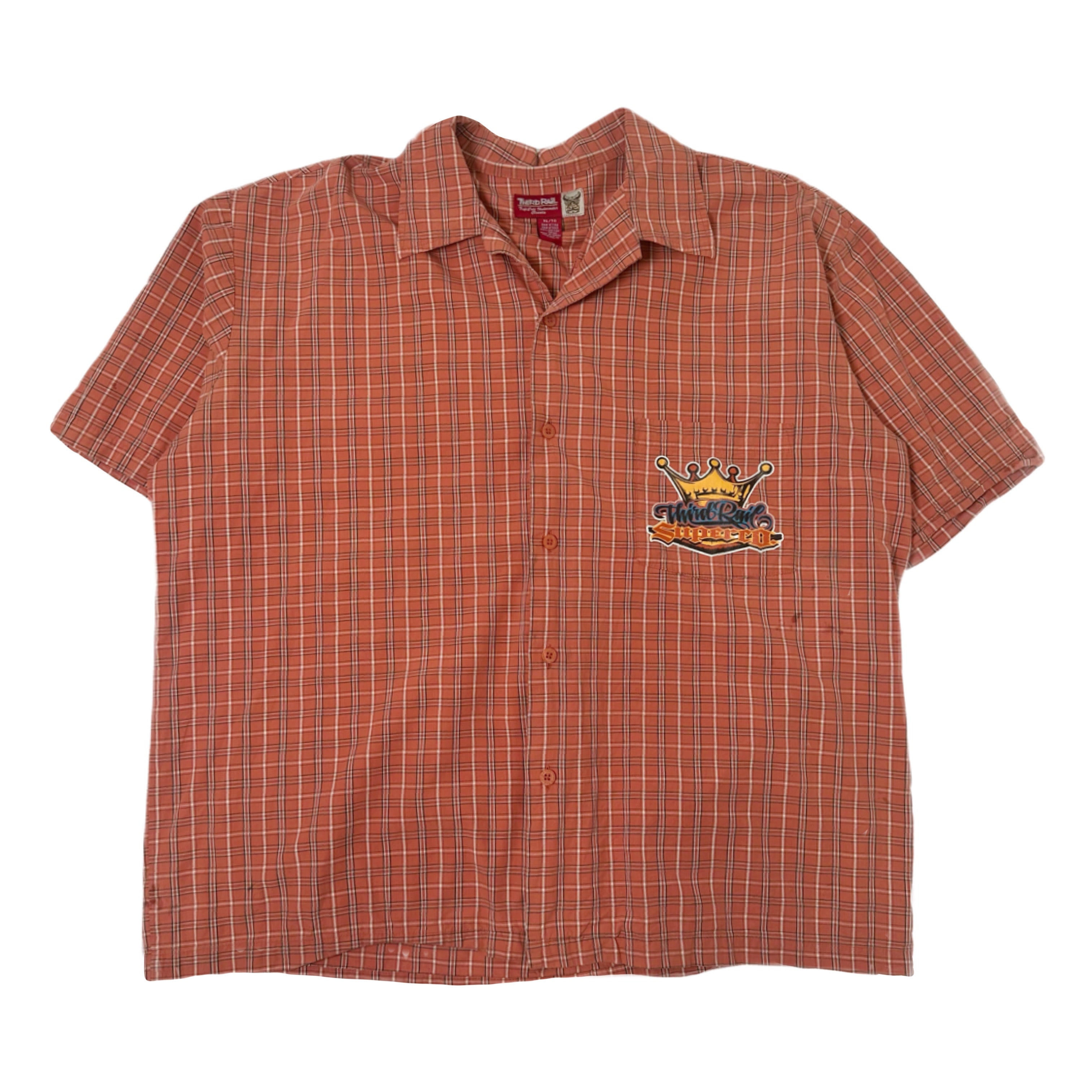 Y2K Third Rail Crown Graphic Plaid Short Sleeve Button Up Cropped XL