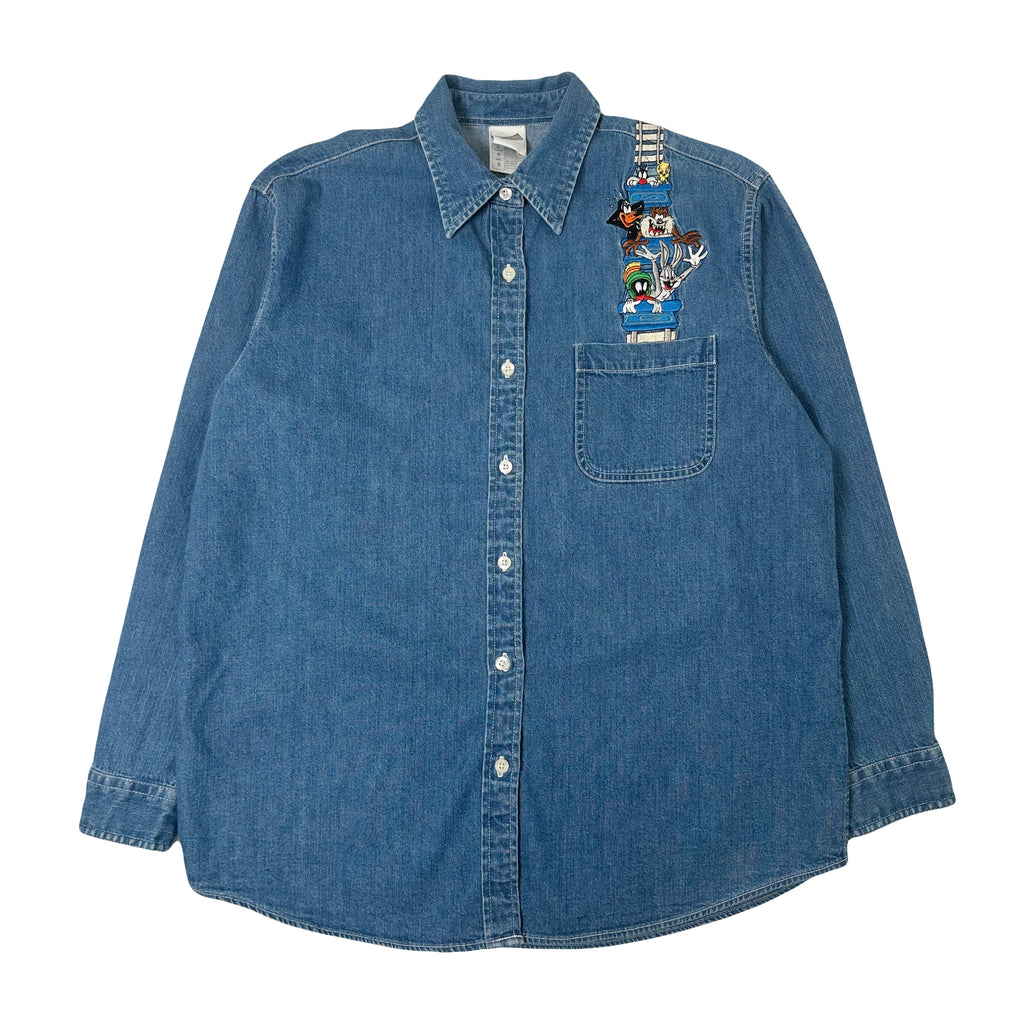 Vintage Warner Bros. Roller Coaster Characters Denim Shirt S