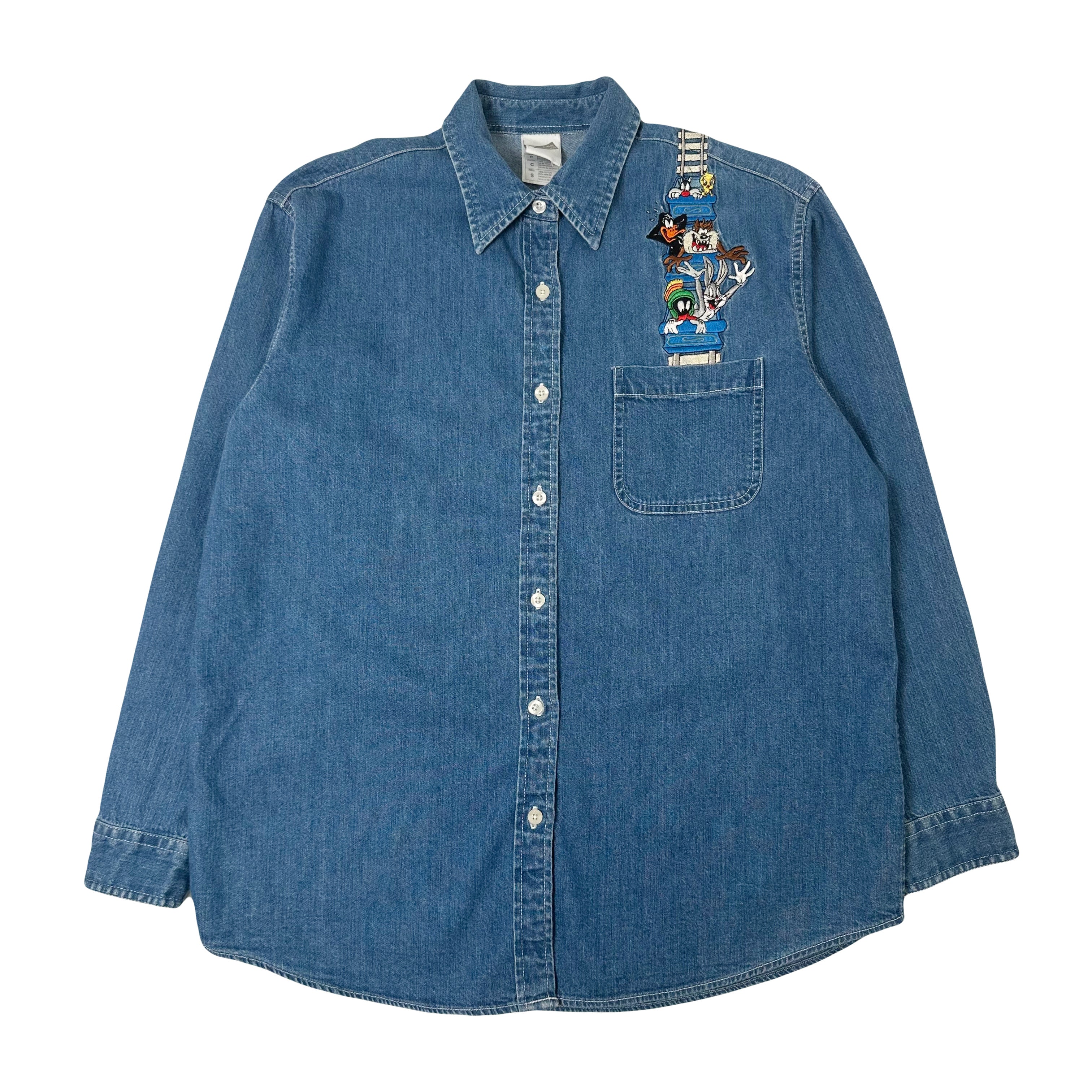 Vintage Warner Bros. Roller Coaster Characters Denim Shirt S
