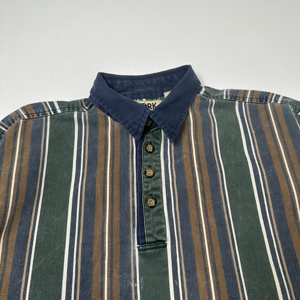 Vintage Work World Henley Striped Shirt L