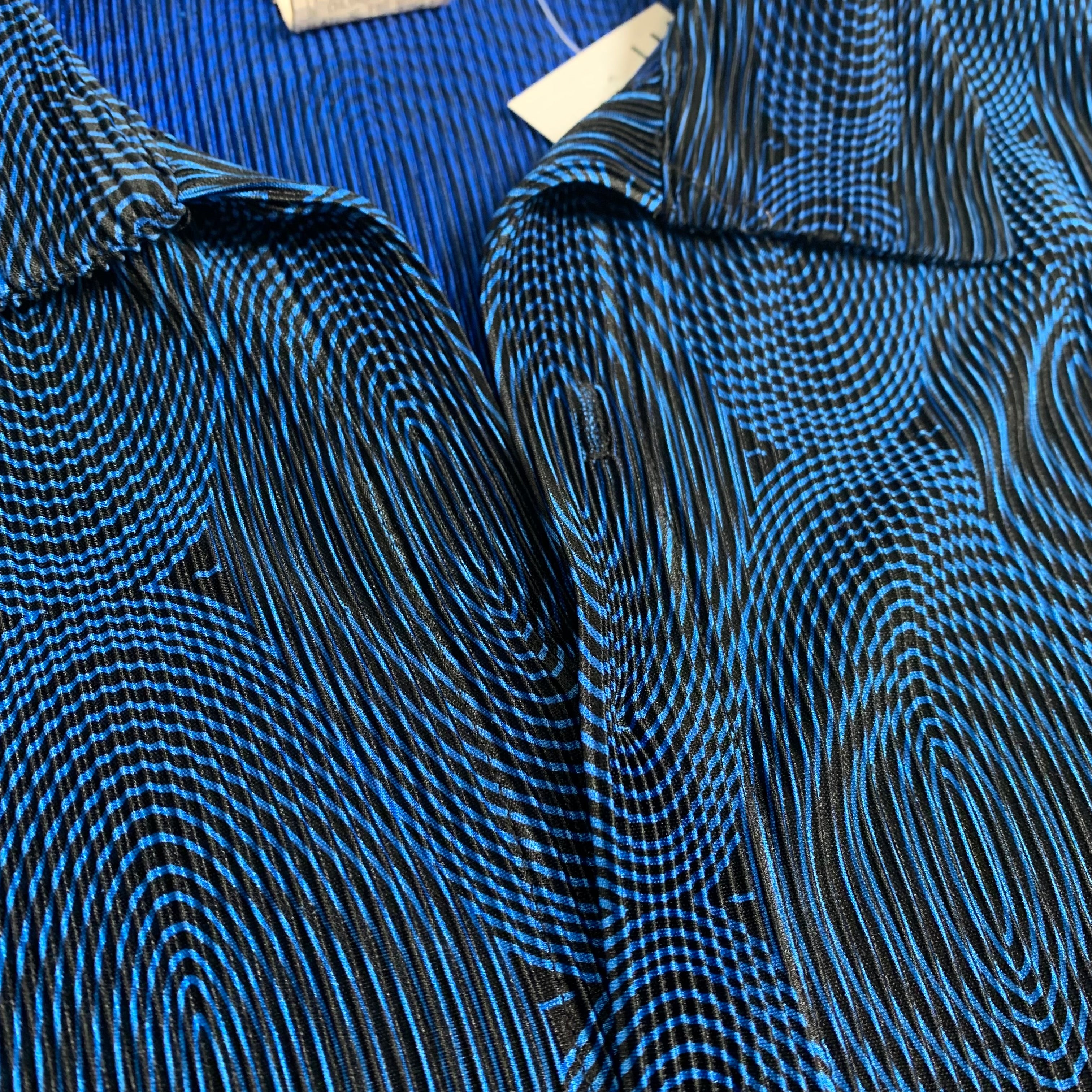 Vintage Ymlo Illusion Abstract Pattern Short Sleeve Plisse Button Up M