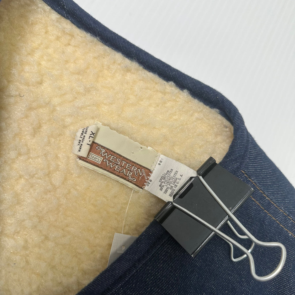 Vintage Sears Western Wear Sherpa Lined Denim Vest XLT