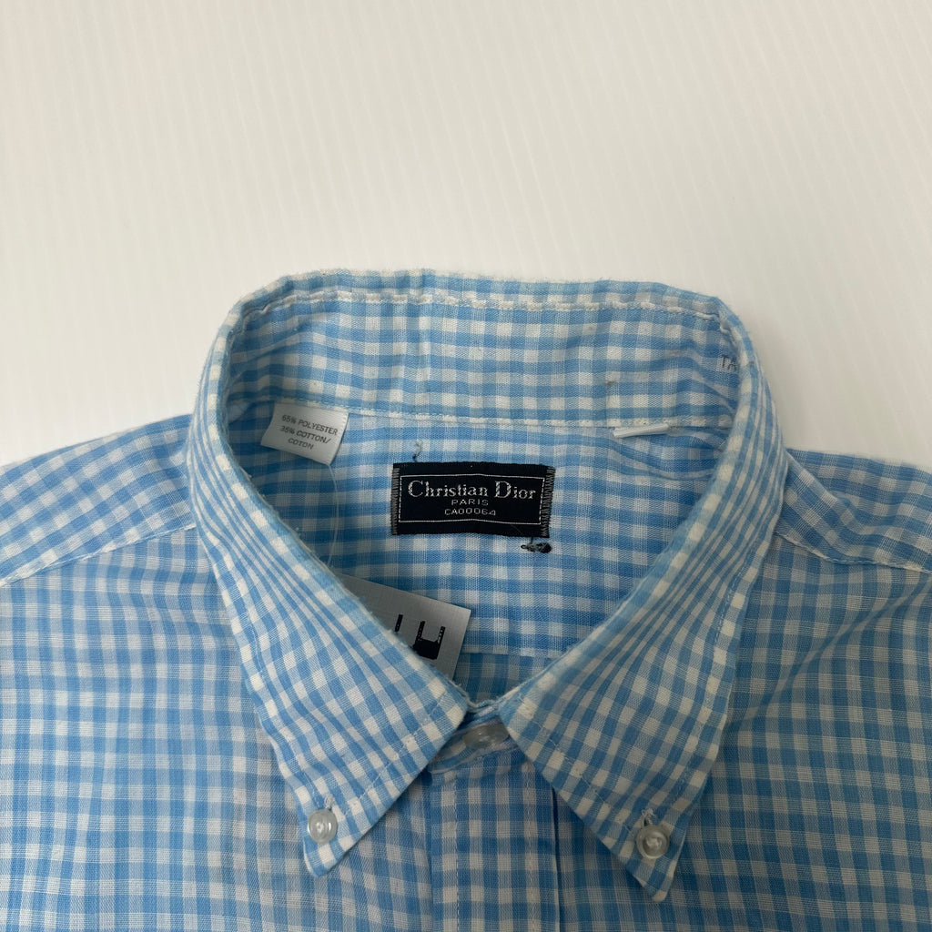 Vintage Christian Dior Gingham Plaid Short Sleeve Button Up Shirt L
