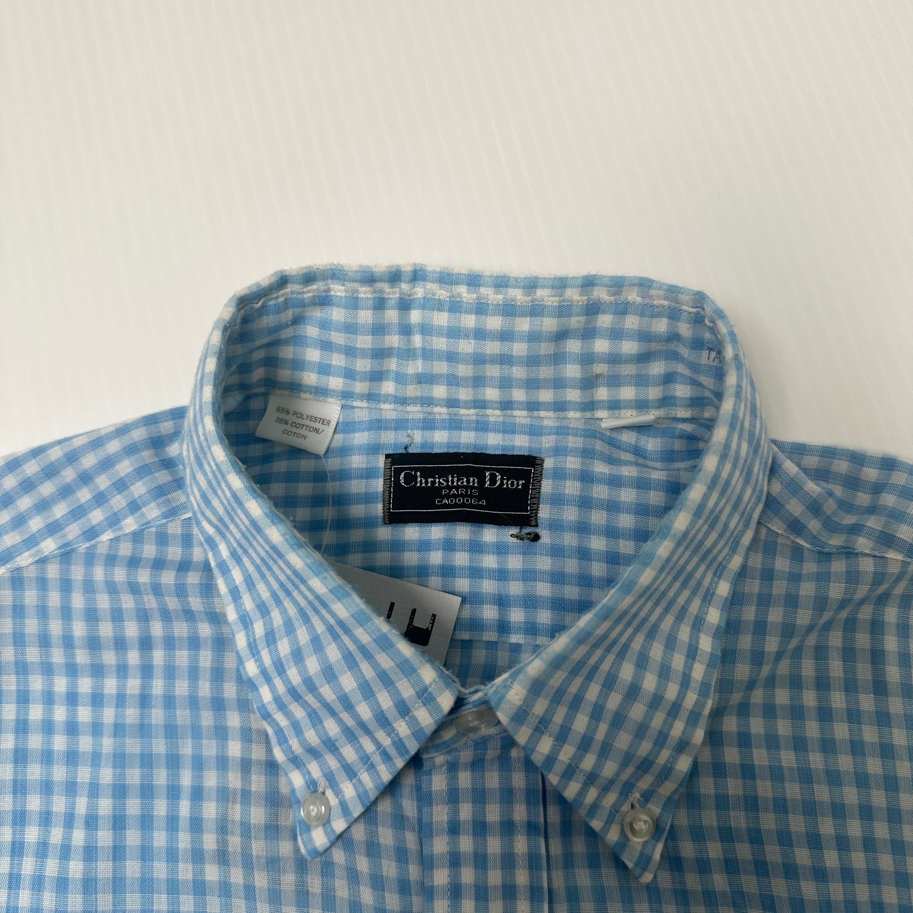 Vintage Christian Dior Gingham Plaid Short Sleeve Button Up Shirt L