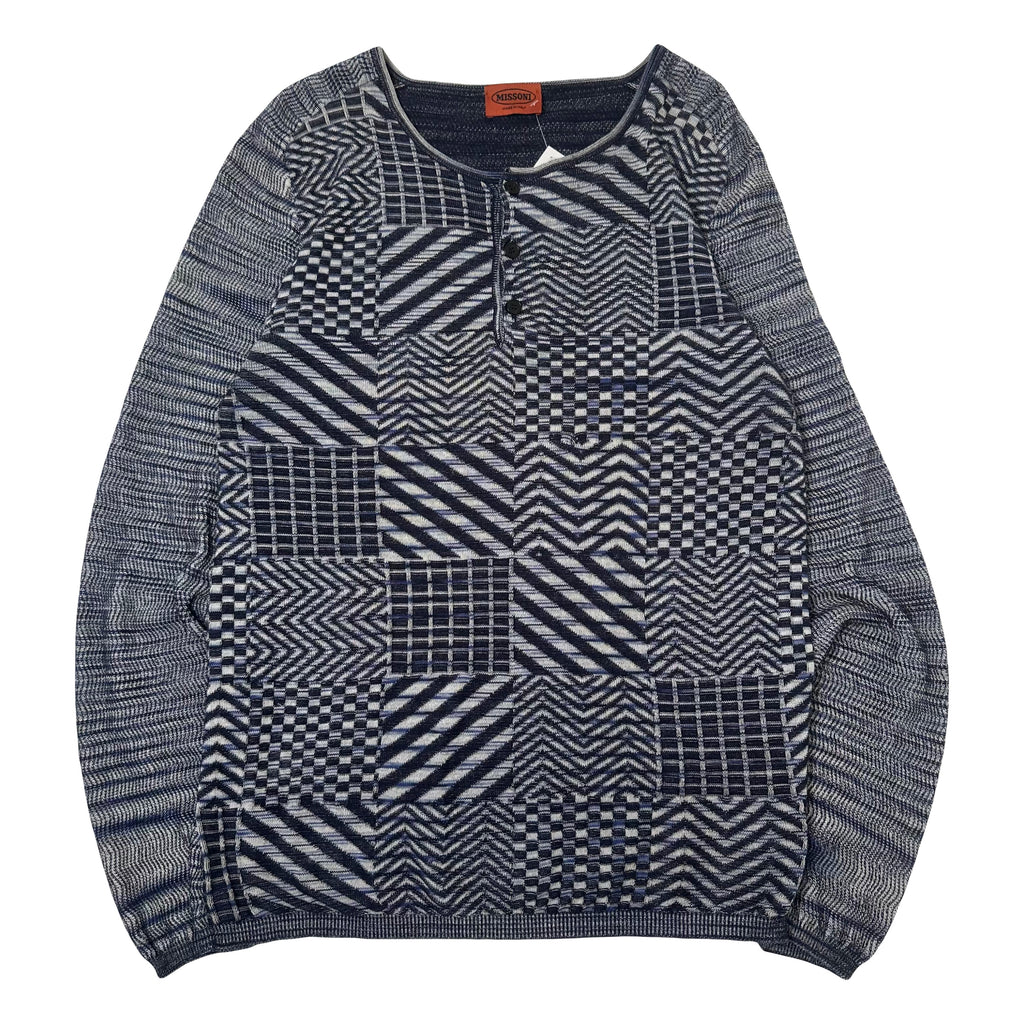 Vintage Missoni Italy Pattern Henley Sweater M