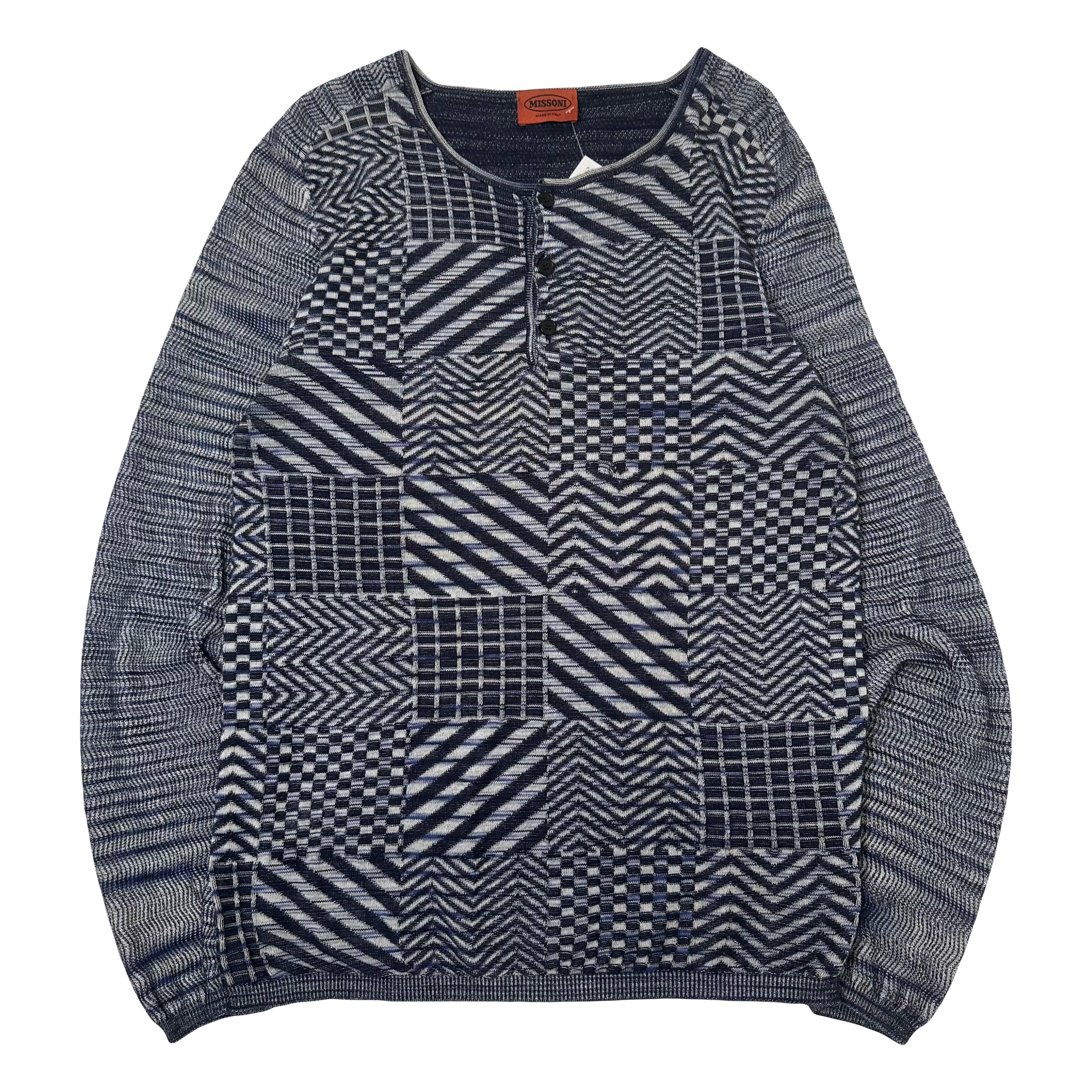 Vintage Missoni Italy Pattern Henley Sweater M