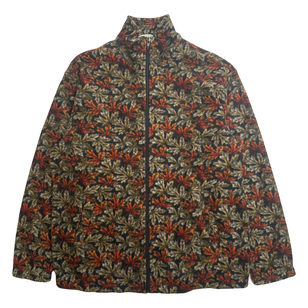 Vintage Fall Leaves Patterned Full Zip Fleece Jacket S