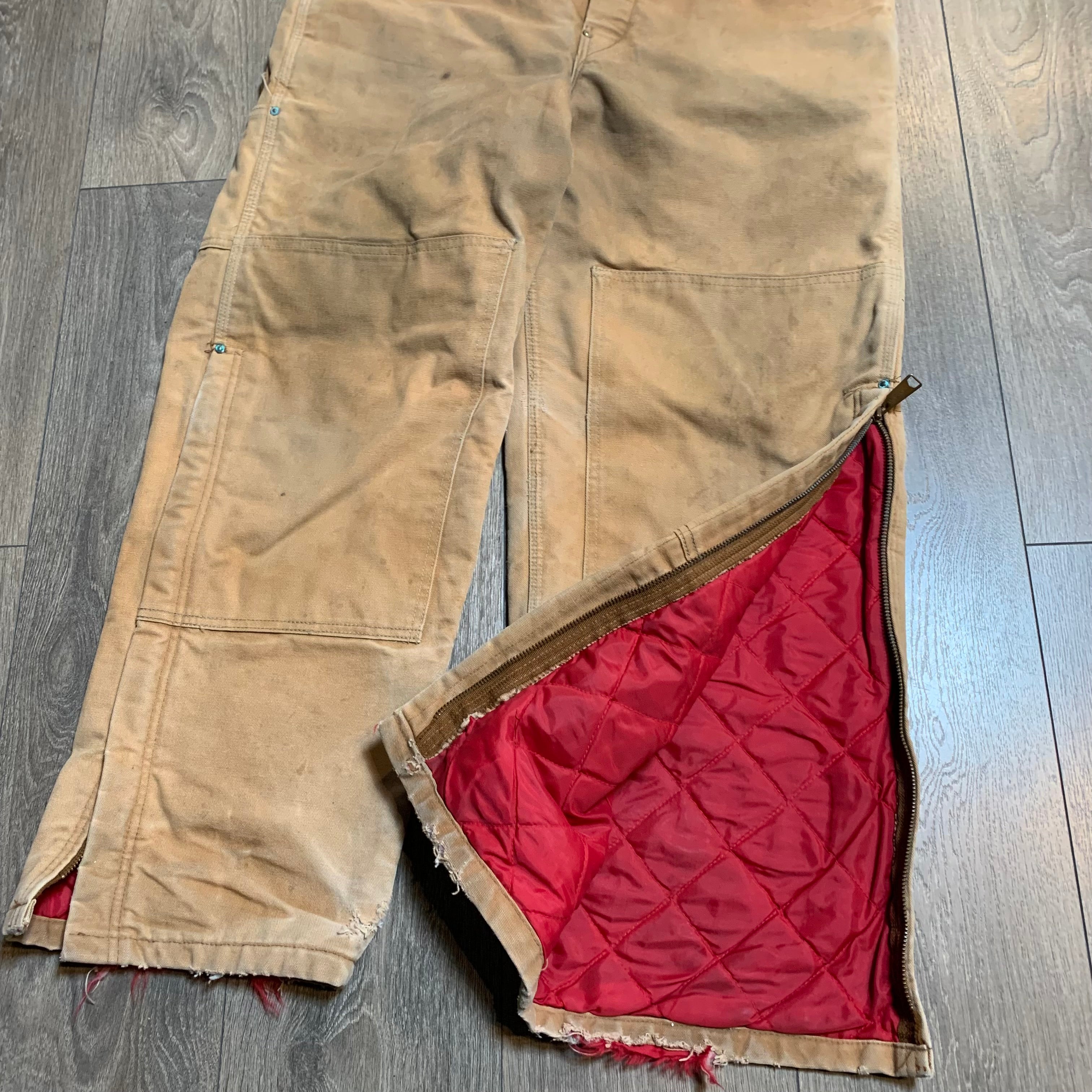 Vintage Faded Tan Carhartt Quilted Overalls 38x29.5