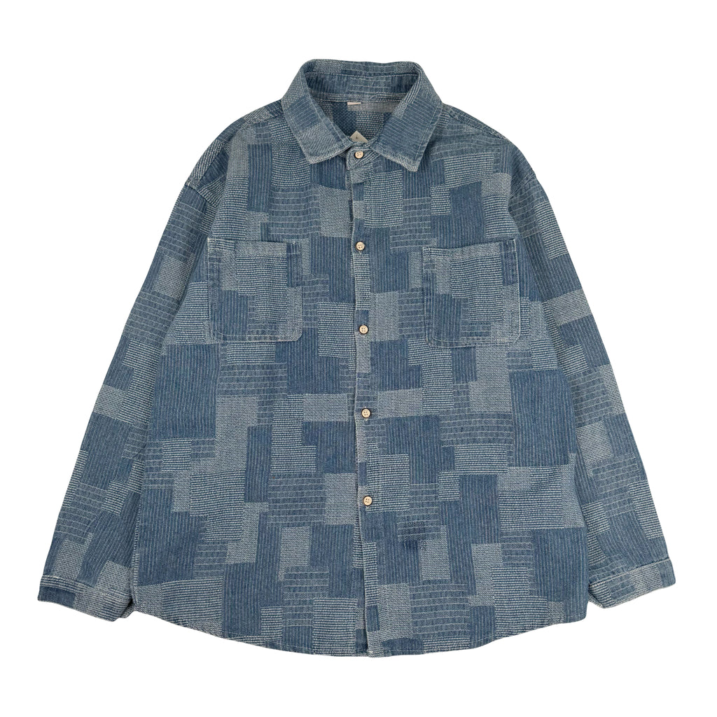 Vintage Patchwork Denim Button Up Shirt L