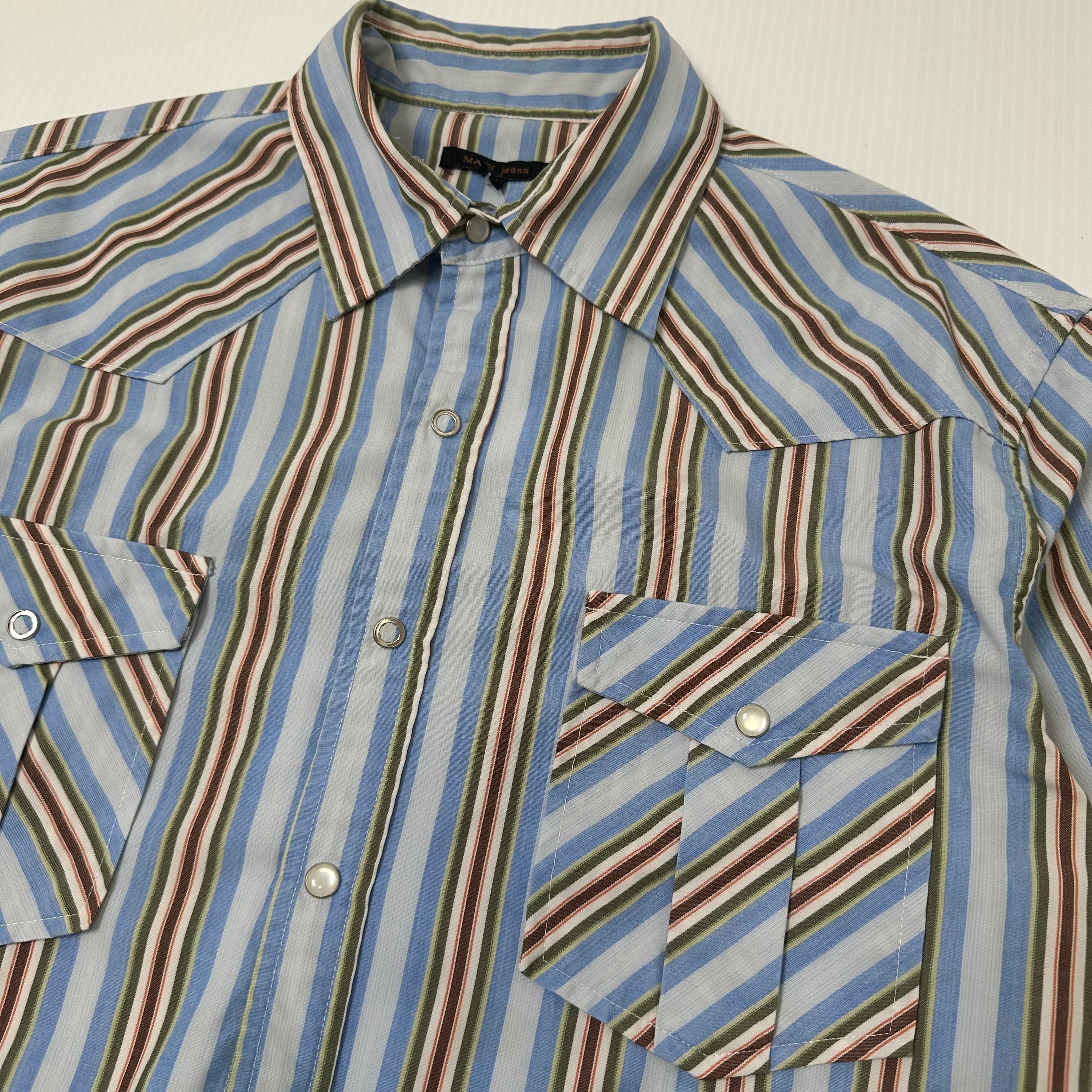 Masi Jeans Striped Short Sleeve Button Up L