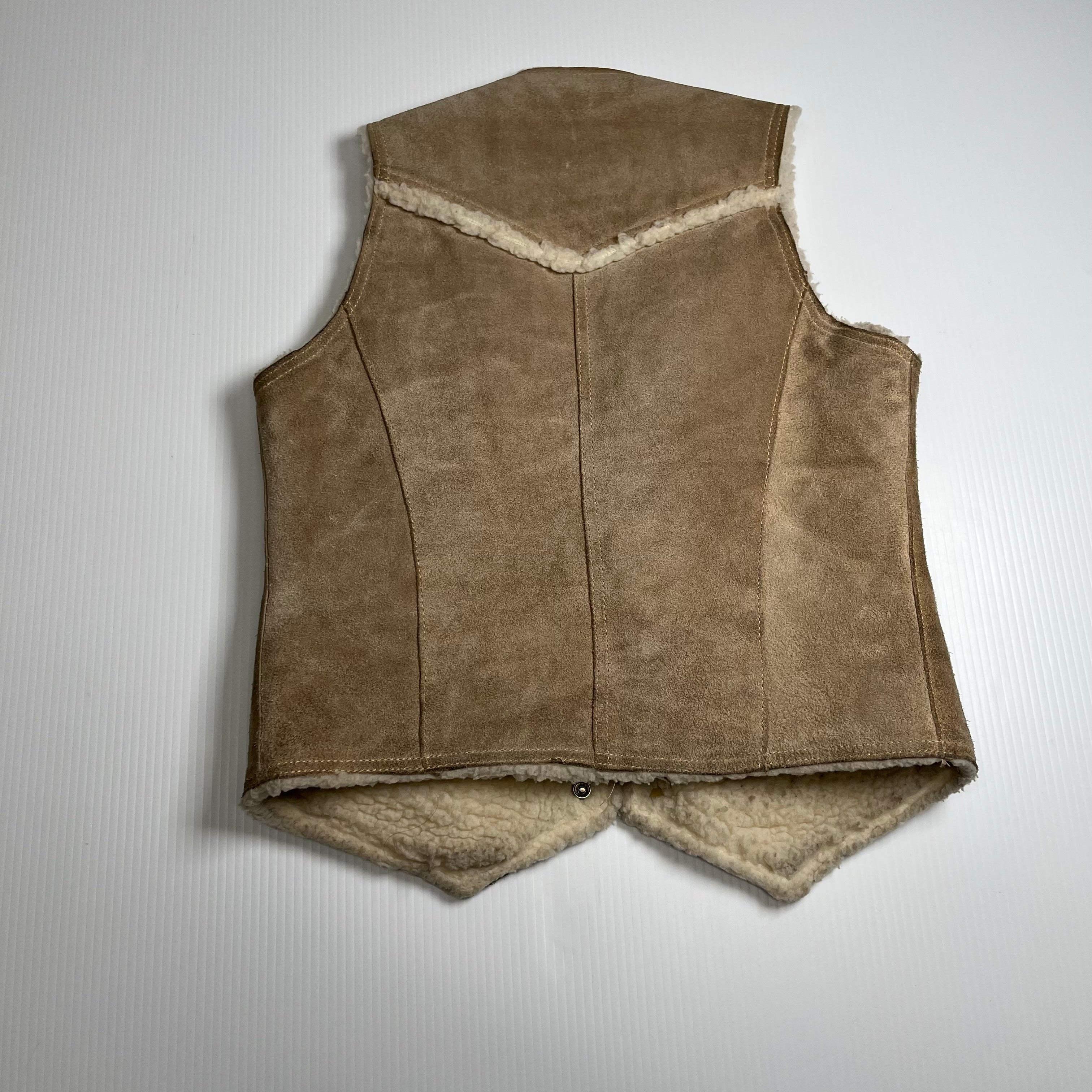 Vintage Sears Sherpa Lined Leather Western Reversible Vest S