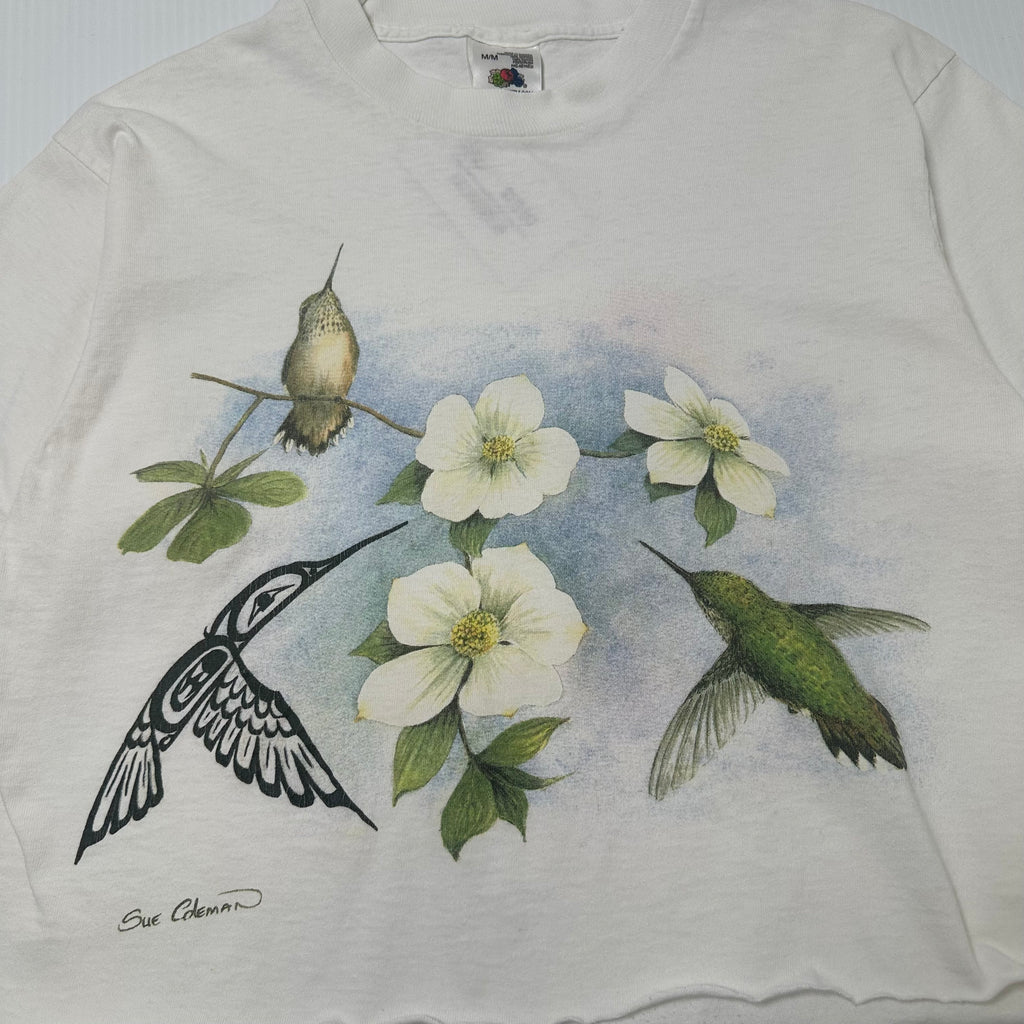 Vintage Sue Coleman Hummingbird Art Tee Cropped M