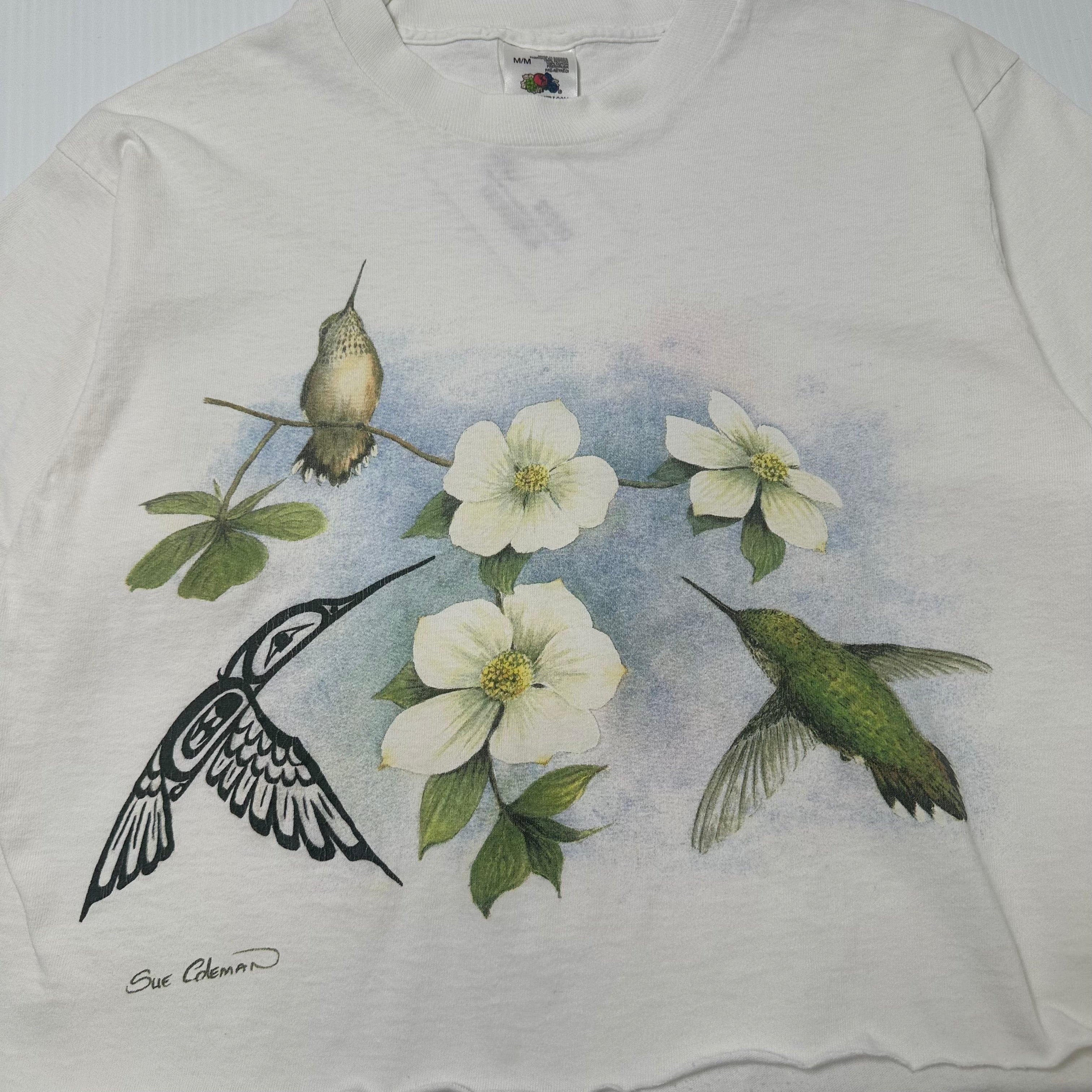 Vintage Sue Coleman Hummingbird Art Tee Cropped M