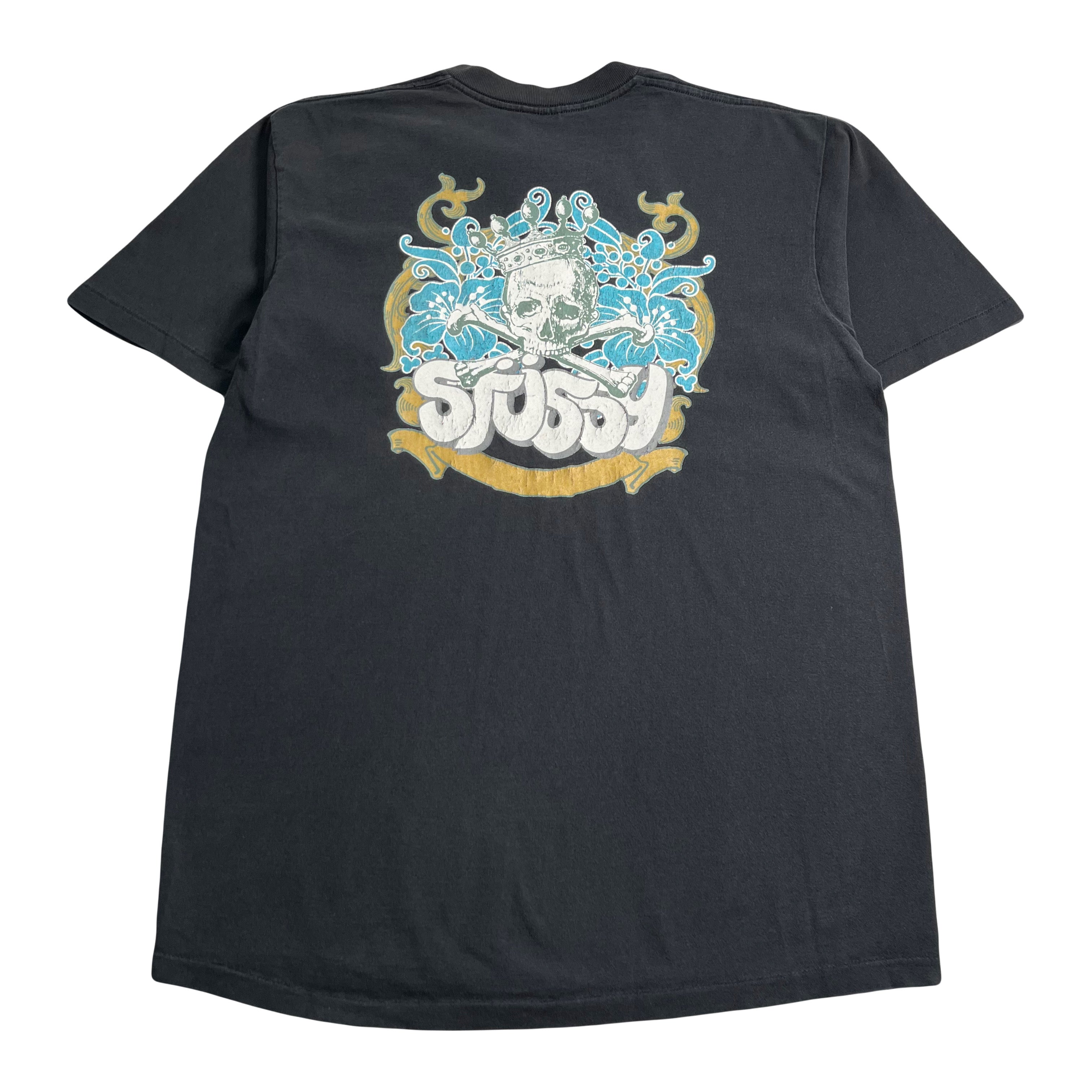 90s Stüssy Floral Skull Graphic Tee L