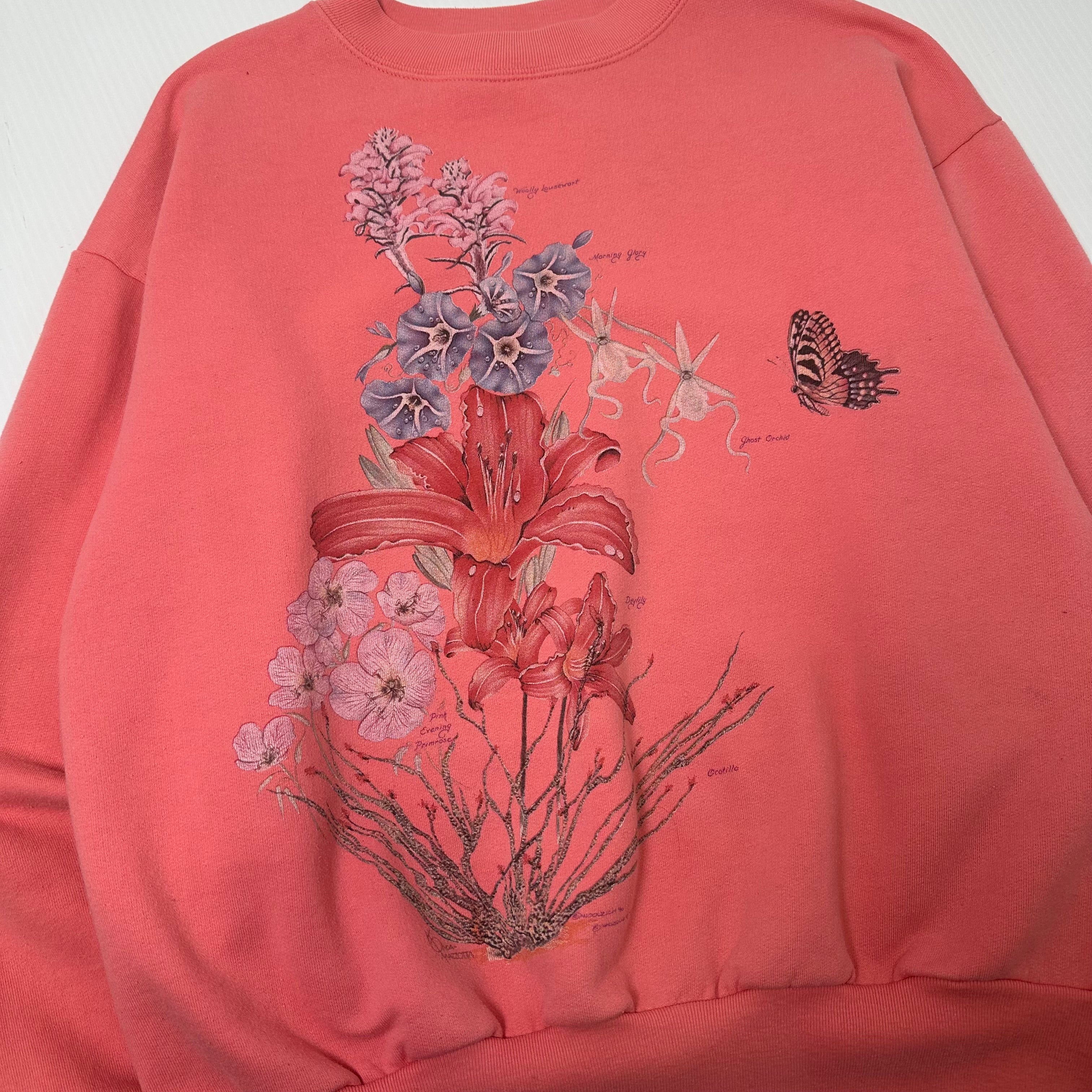 Vintage Harlequin Nature Flowers Art Crewneck M