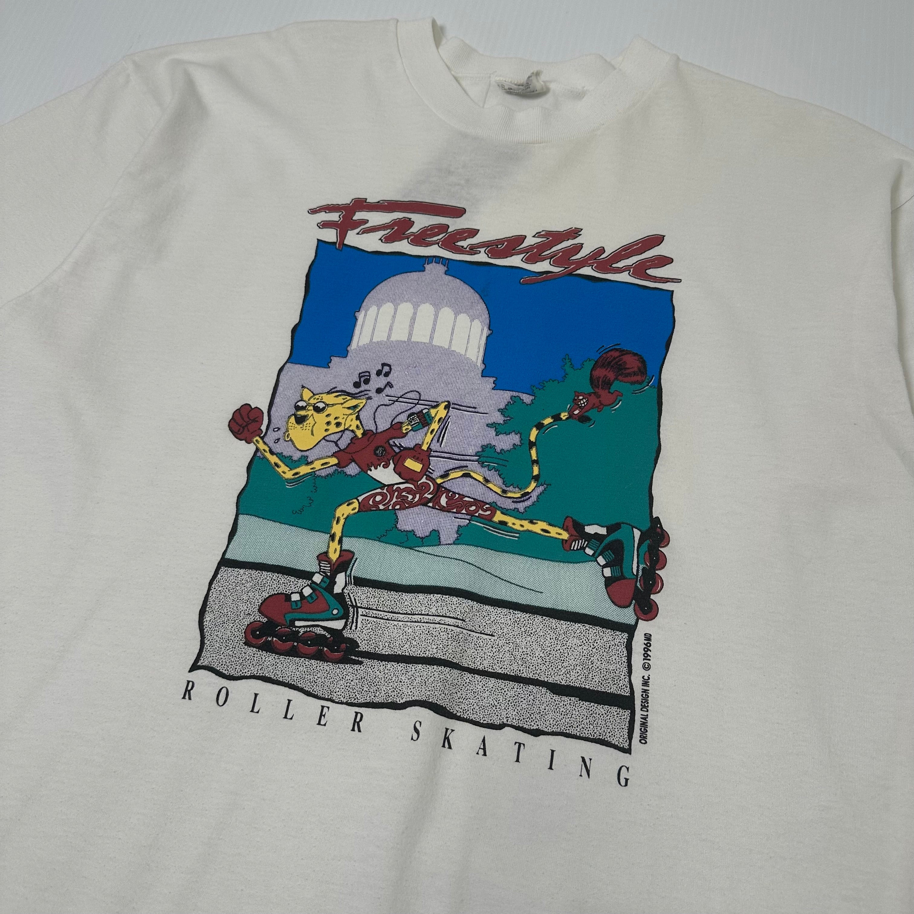 1996 Freestyle Roller Skating Cat Graphic Tee L
