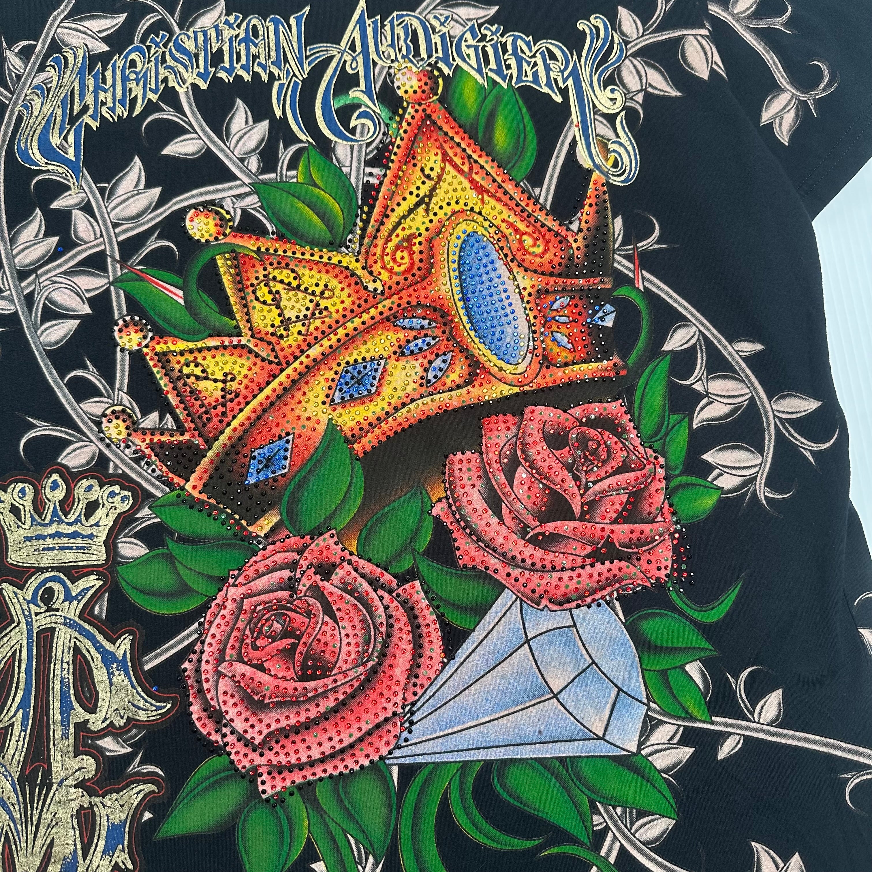 Y2K Christian Audigier 1958 AOP Tee L
