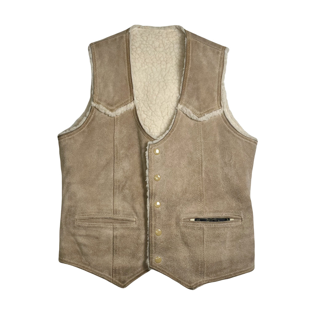 Vintage Sears Sherpa Lined Leather Western Reversible Vest S