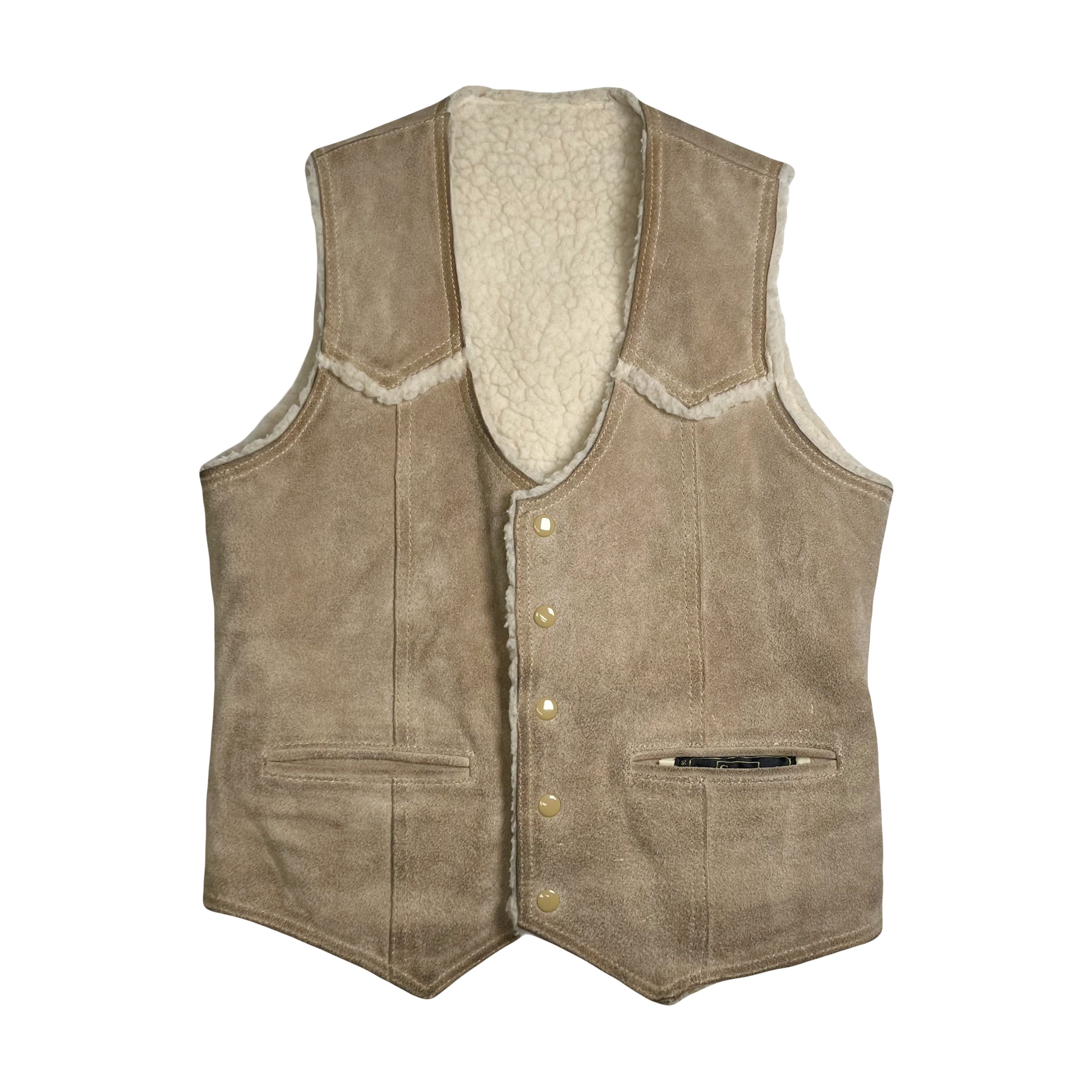 Vintage Sears Sherpa Lined Leather Western Reversible Vest S
