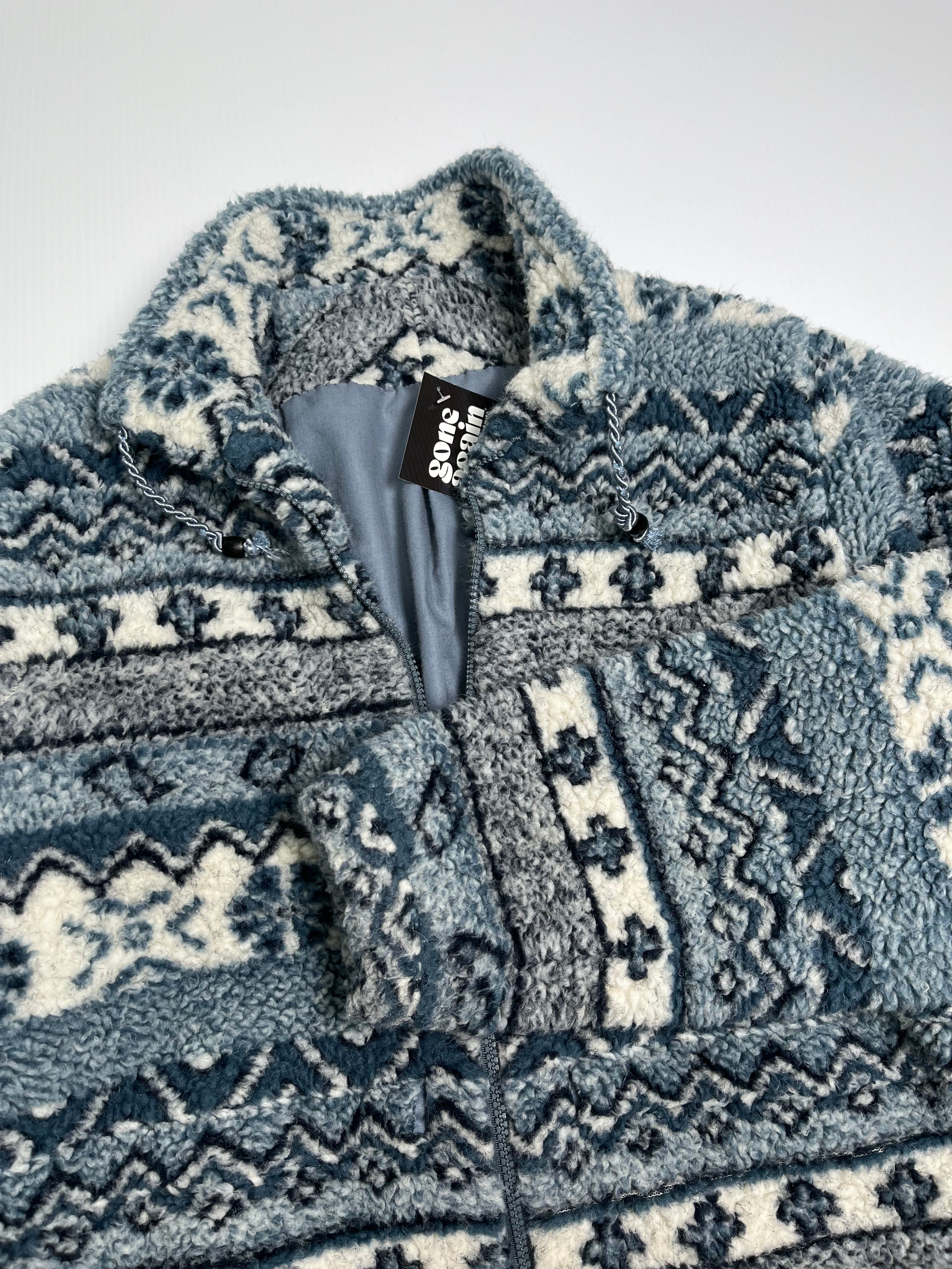 Vintage Blue Patterned Fleece Jacket L/XL