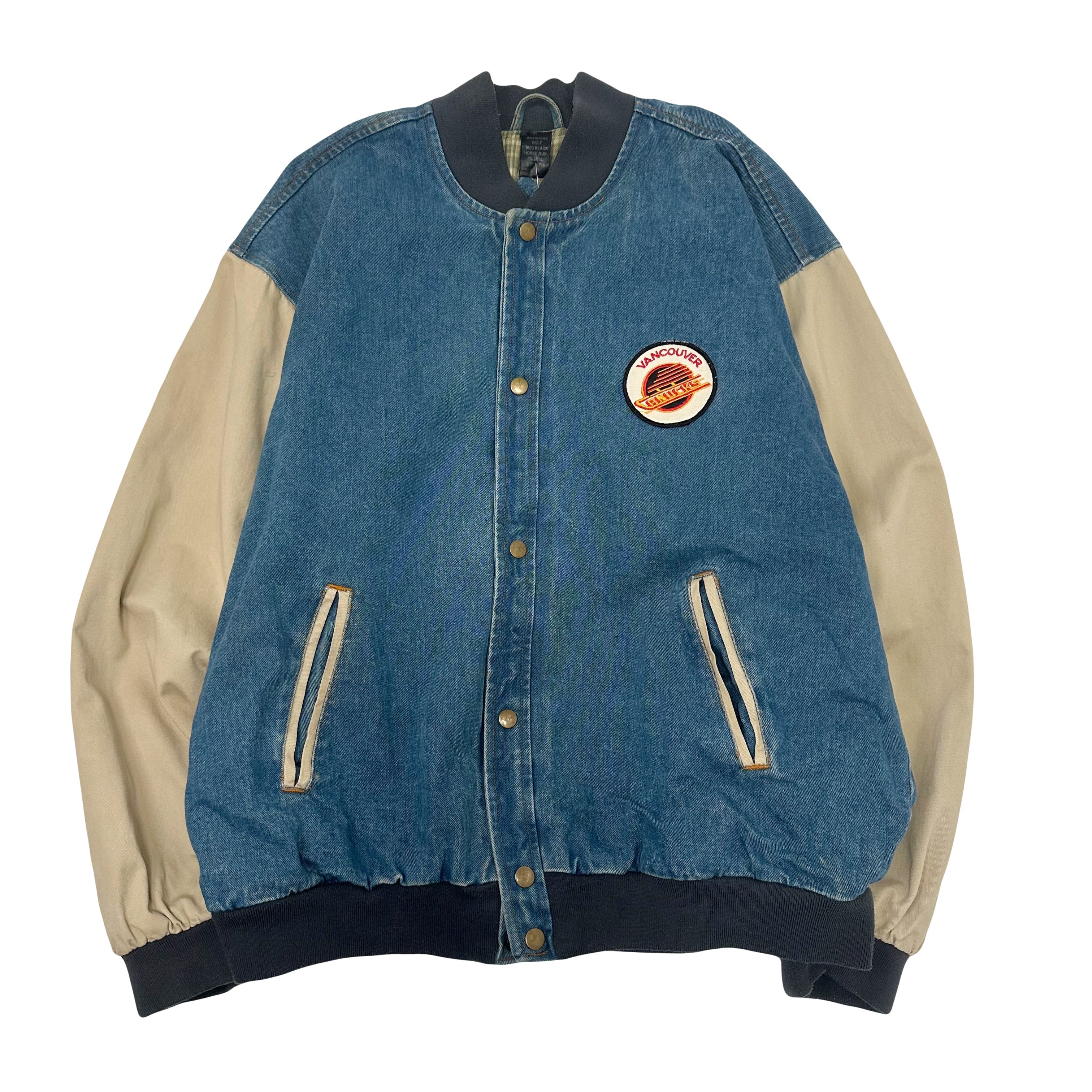 Vintage Vancouver Canucks Patch Denim Bomber Jacket L