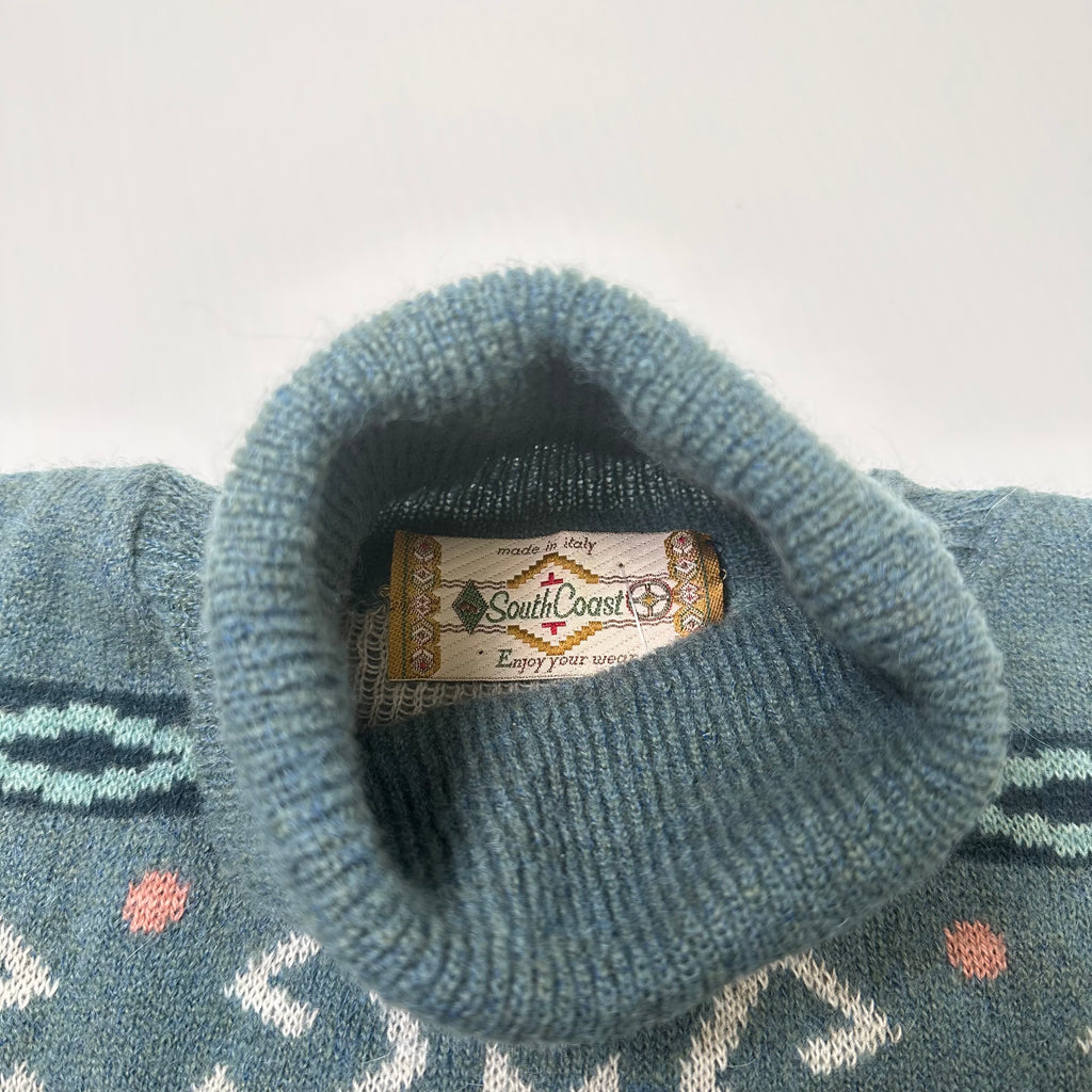 Vintage South Coast Pattern Knit Turtleneck Sweater XL