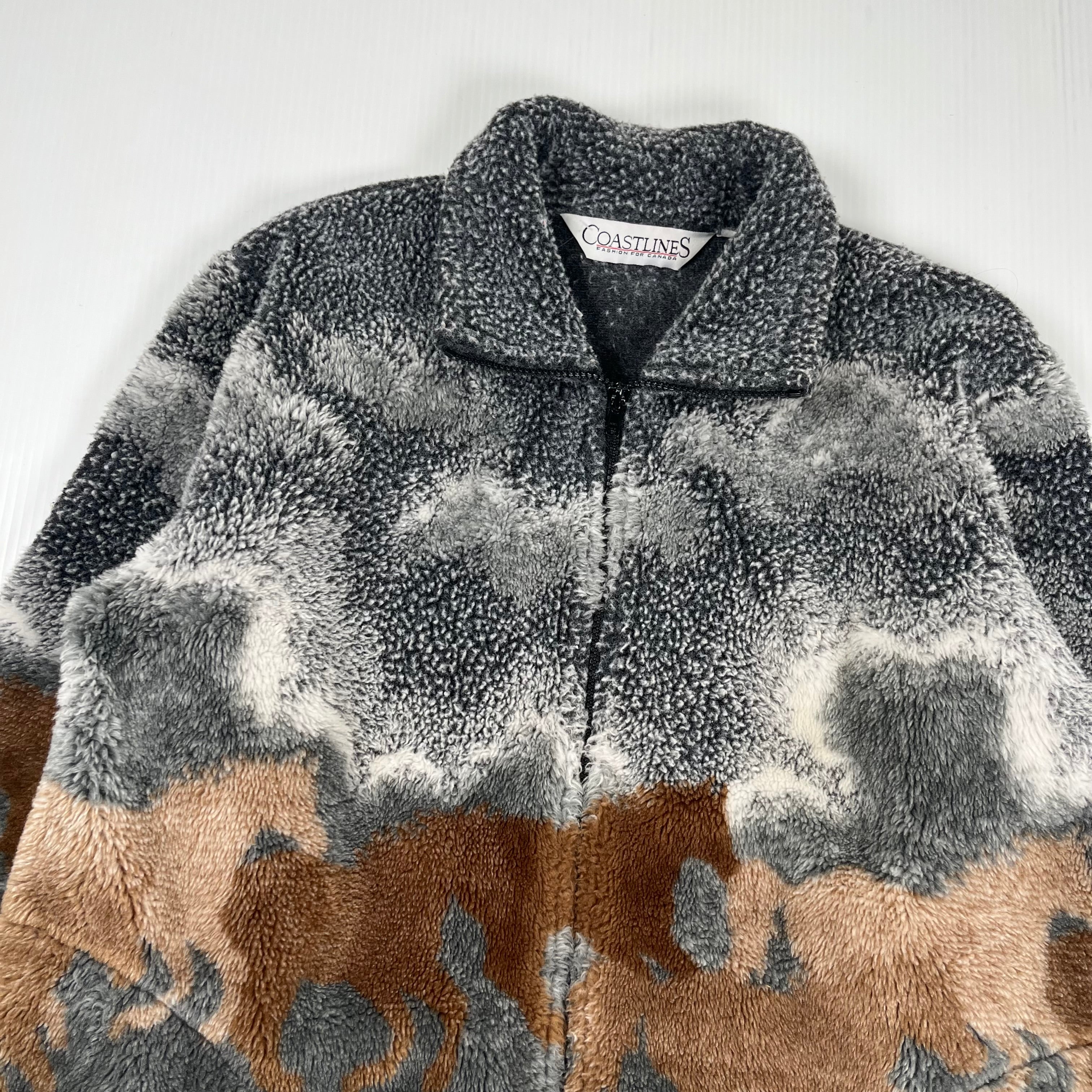 Vintage Coastlines Fleece Pattern Zip Jacket L