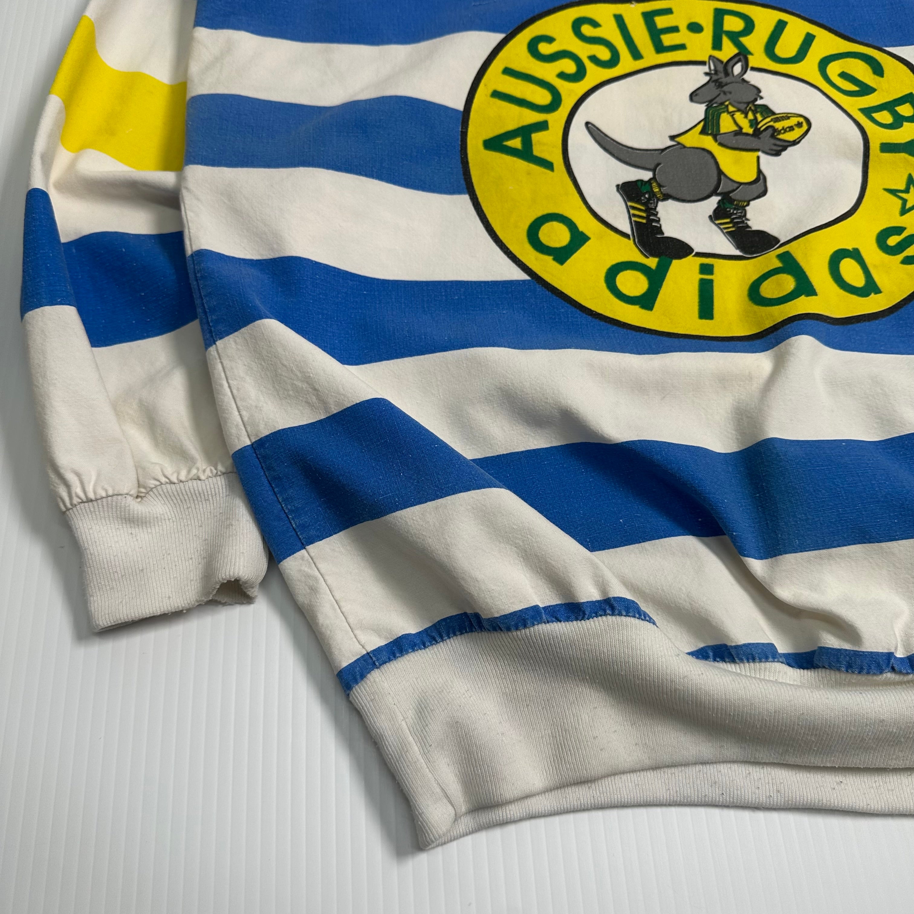 80s Adidas Aussie Rugby Striped Collared Crewneck L