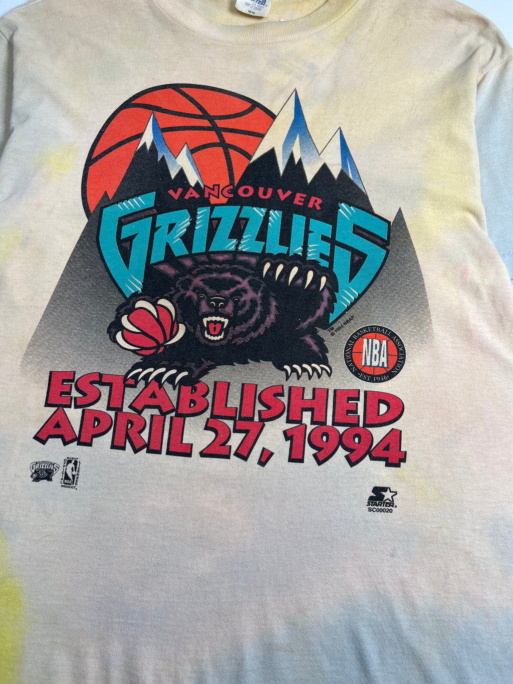 Vintage Starter Vancouver Grizzlies Inaugural Tie Dye Tee M