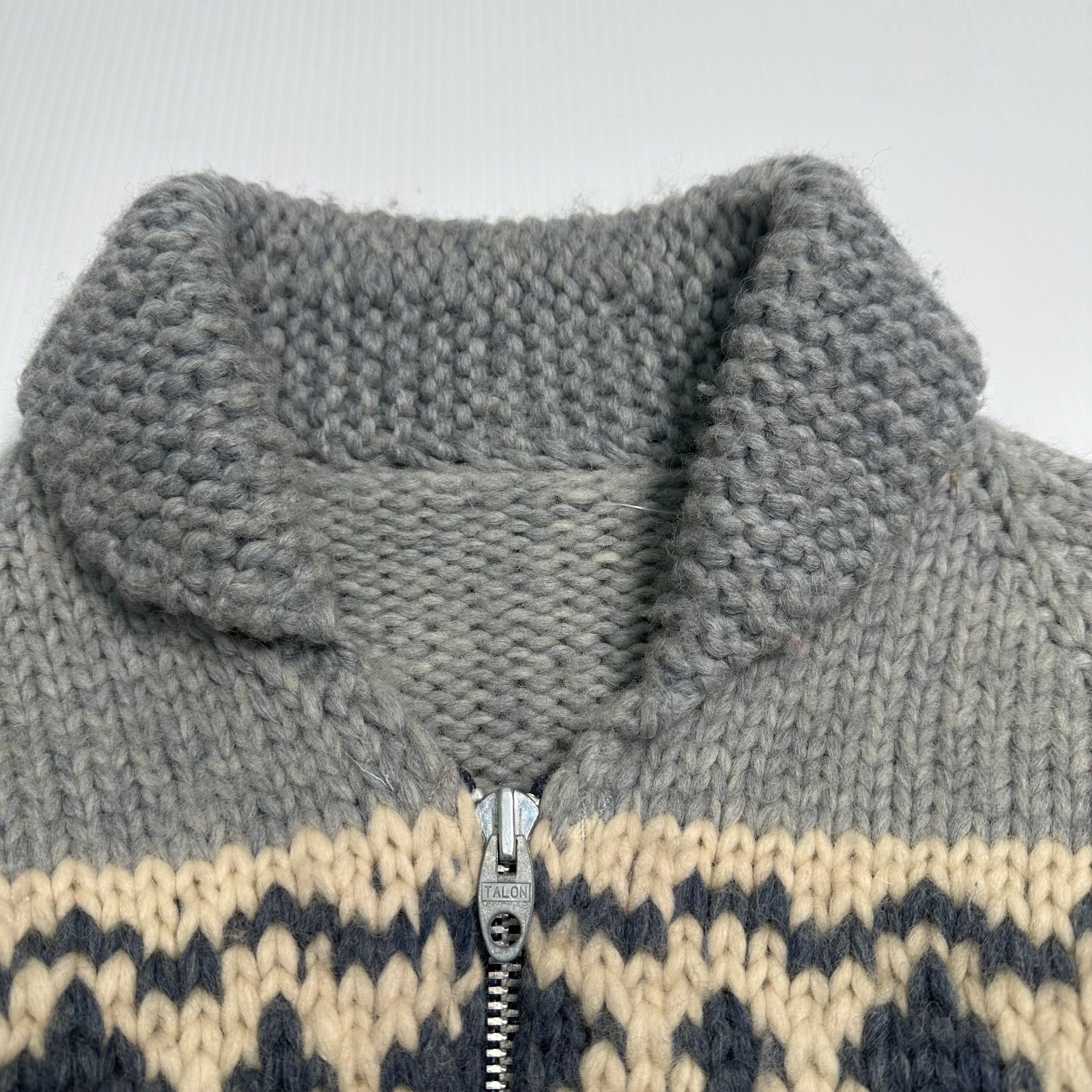 Vintage Cowichan Knit Pattern Sweater L