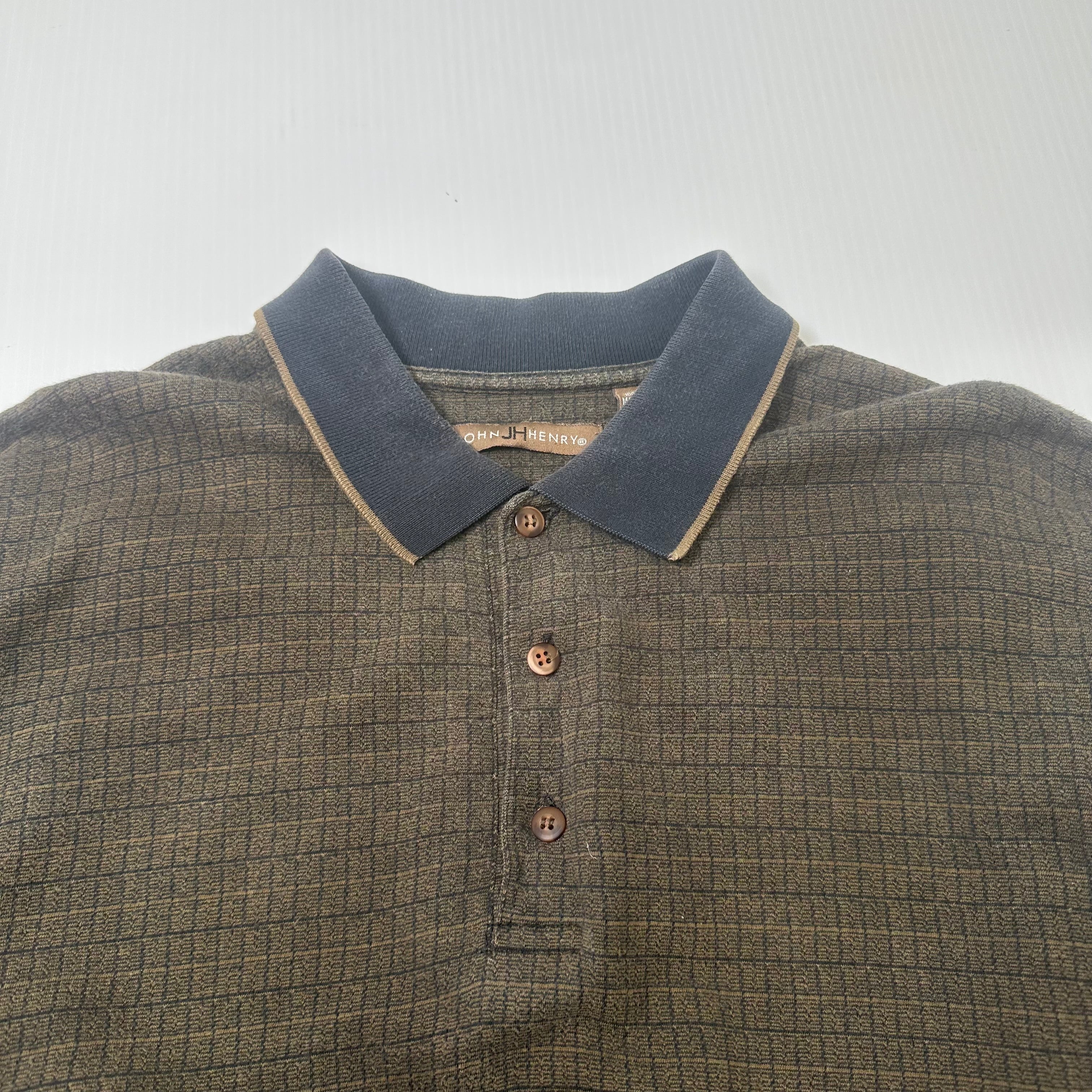 John Henry Grid Pattern Polo Shirt XLT