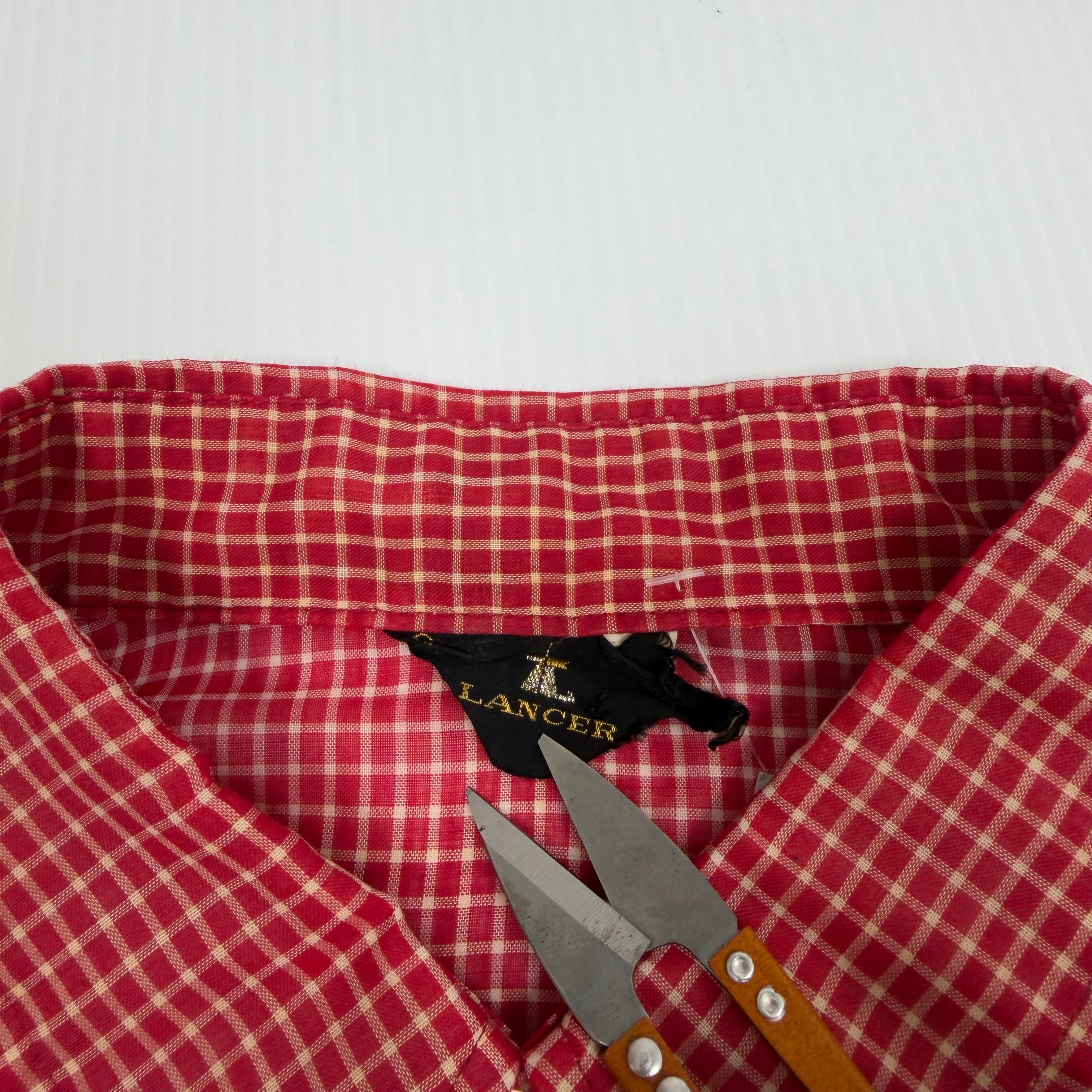 Vintage Lancer Plaid Short Sleeve Cropped Button Up L