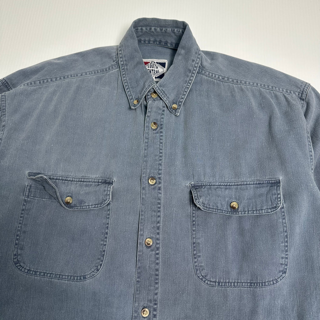 South Central Faded Denim Button-Up Shirt L
