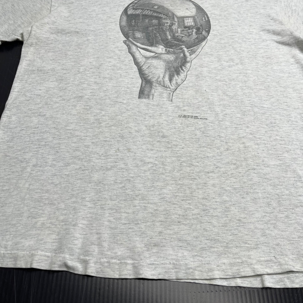 1991 M.C. Escher Hand With Reflecting Sphere Portrait Tee L