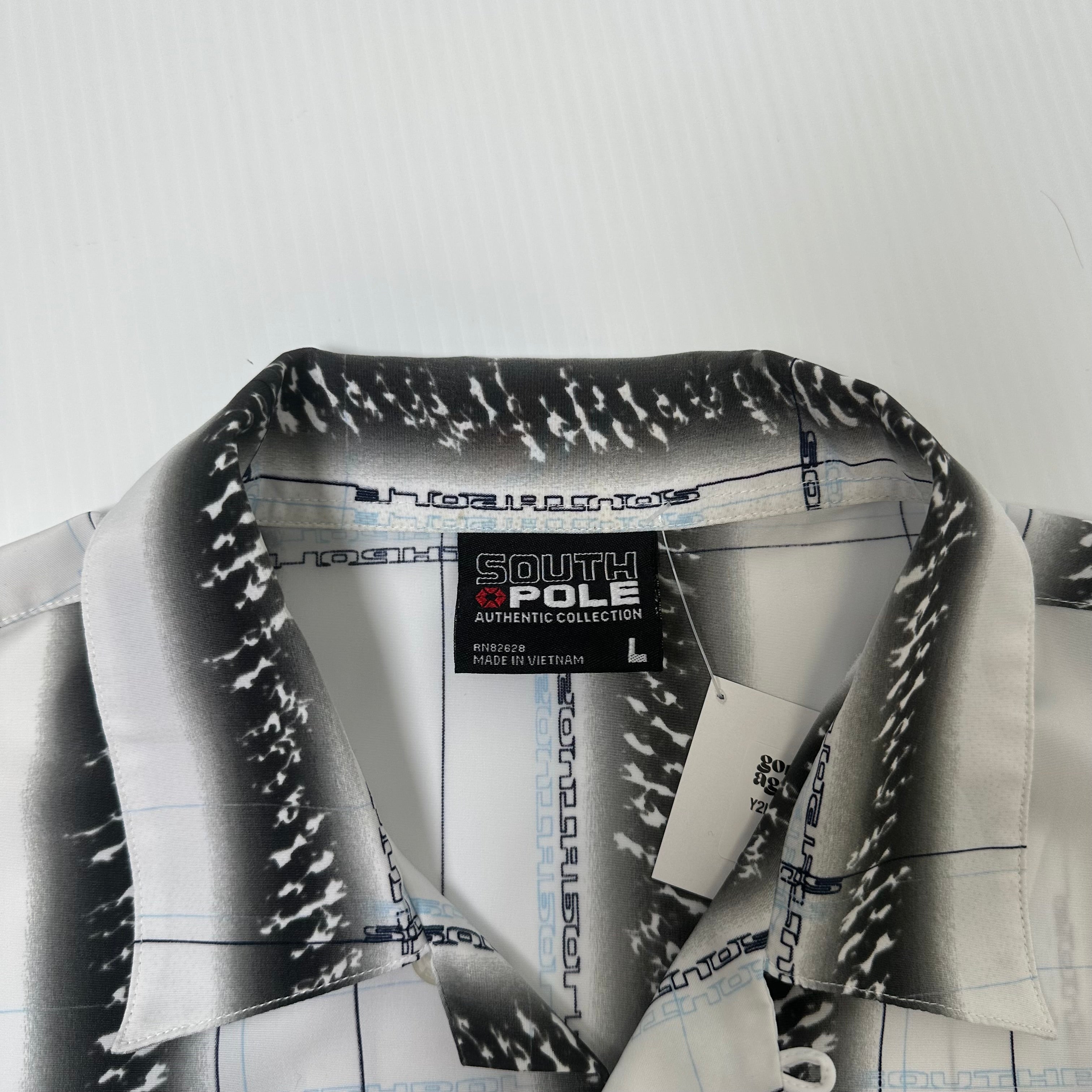 Y2K SouthPole Striped Short Sleeve Button Up L