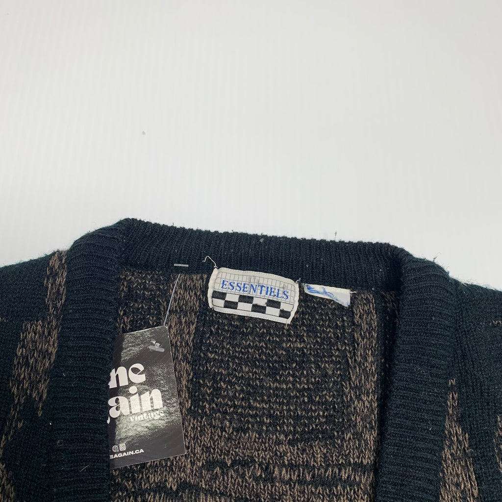 Vintage Patterned Knit Cardigan Sweater M