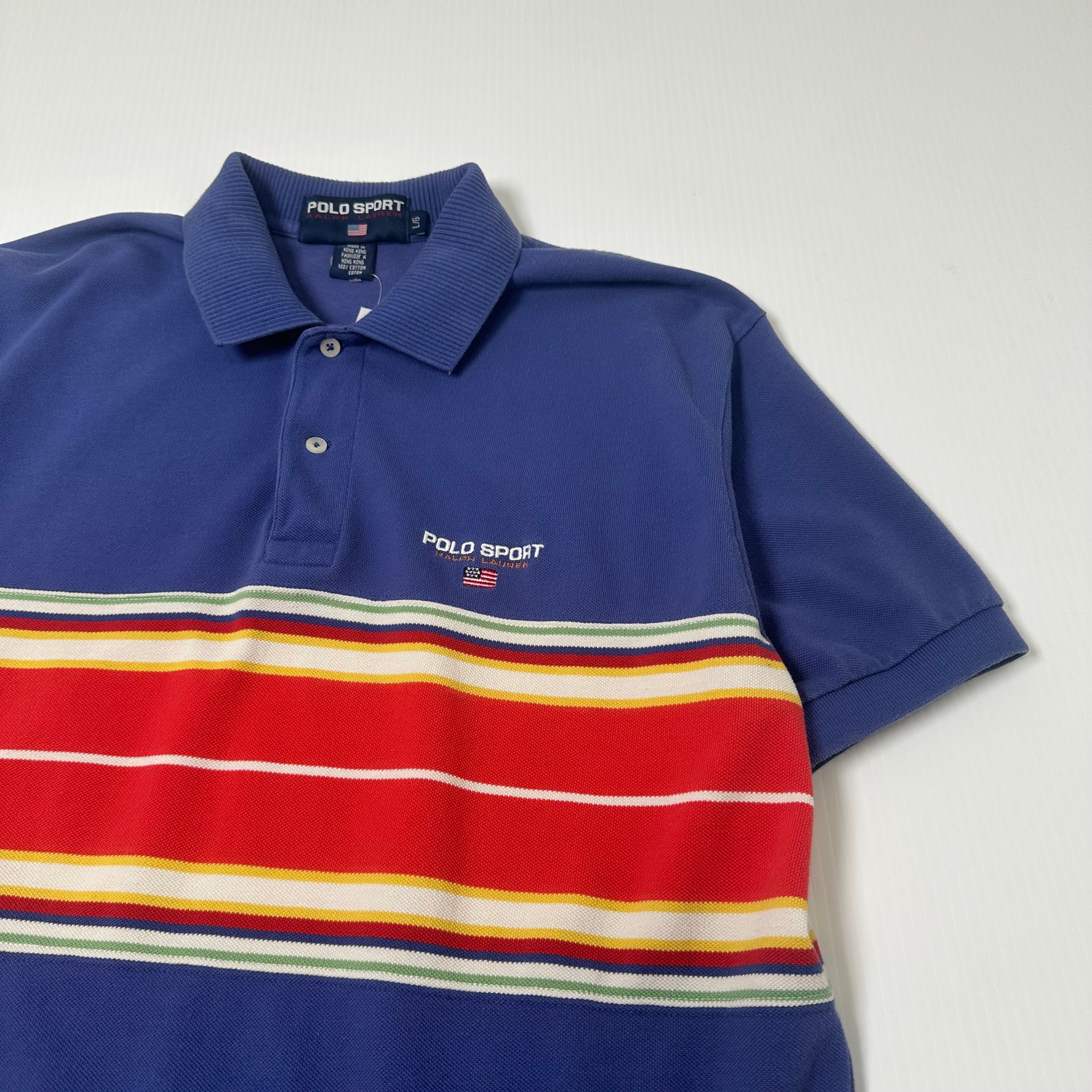 Vintage Polo Sport Striped Short Sleeve Shirt L
