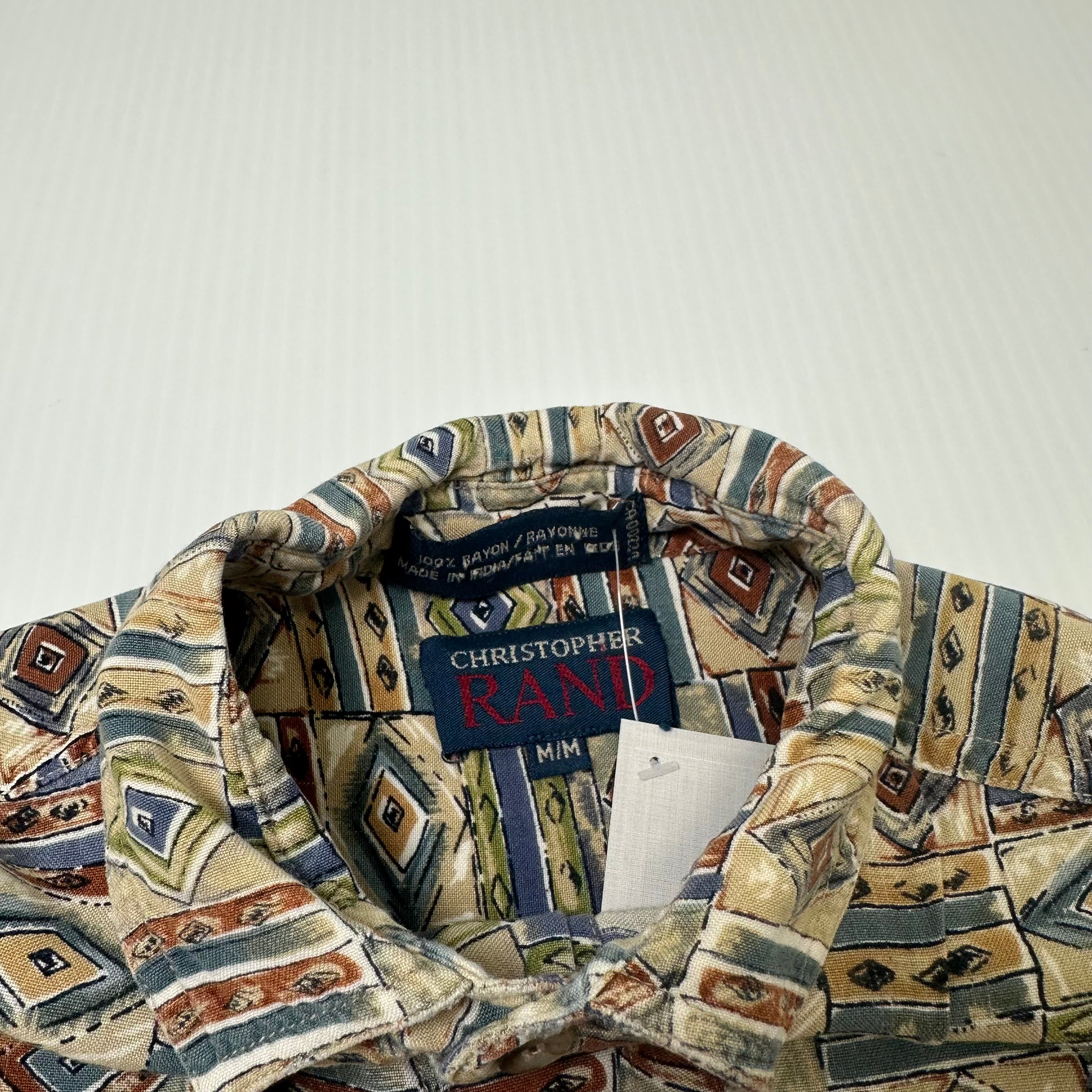 Vintage Christopher Rand Abstract Pattern Short Sleeve Button Up M