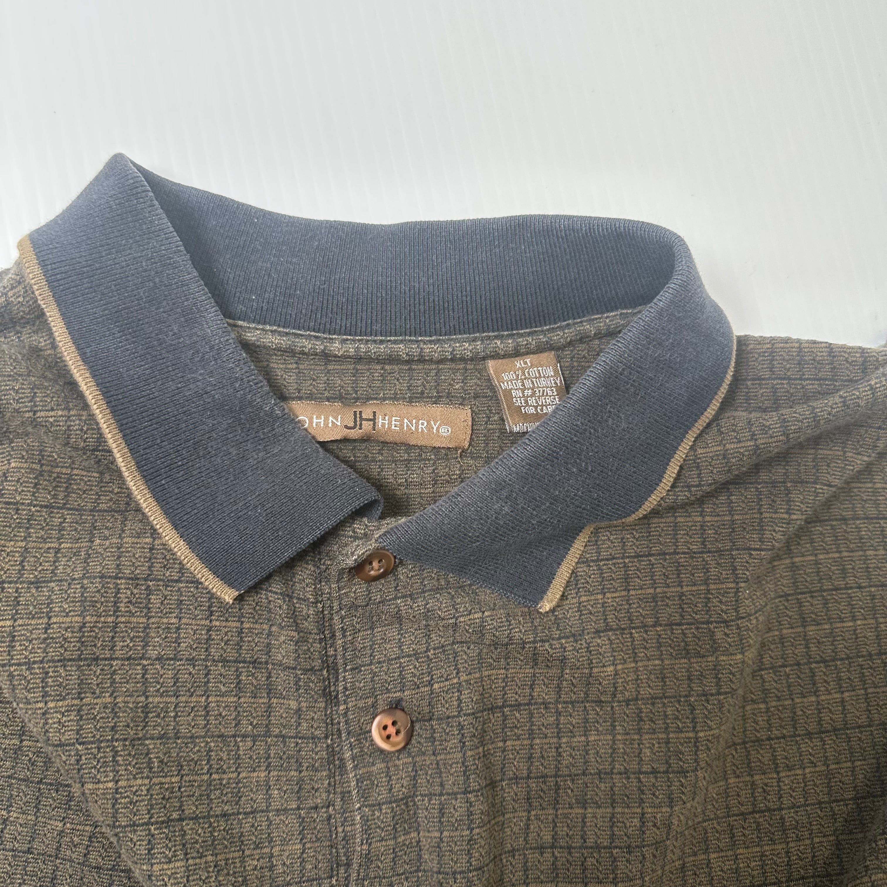 John Henry Grid Pattern Polo Shirt XLT