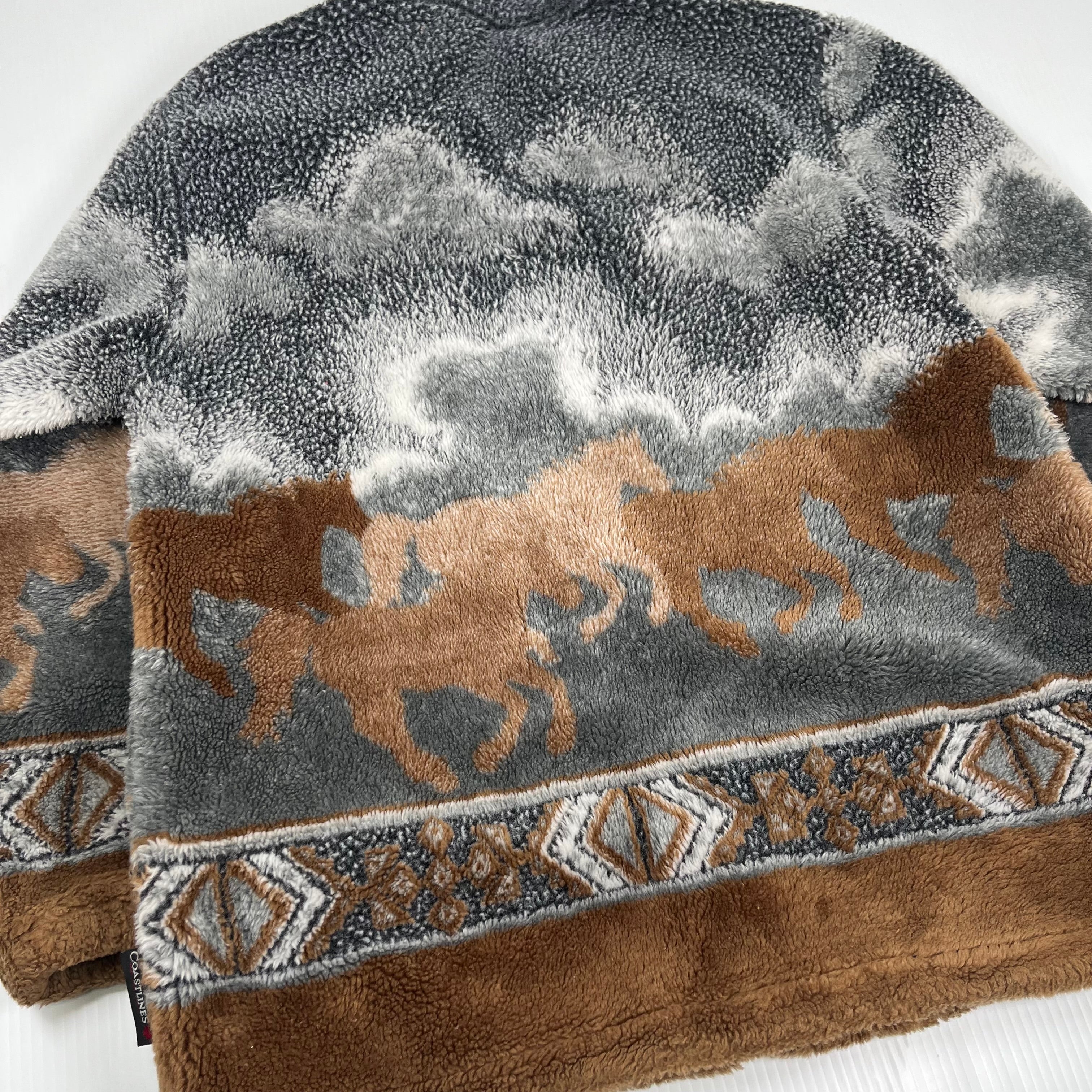 Vintage Coastlines Fleece Pattern Zip Jacket L