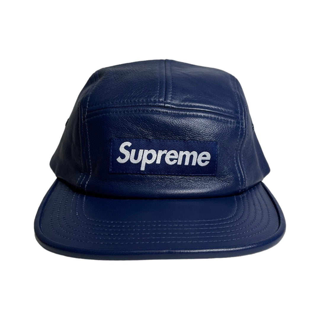 Supreme Leather 5 Panel Box Logo Strapback Hat