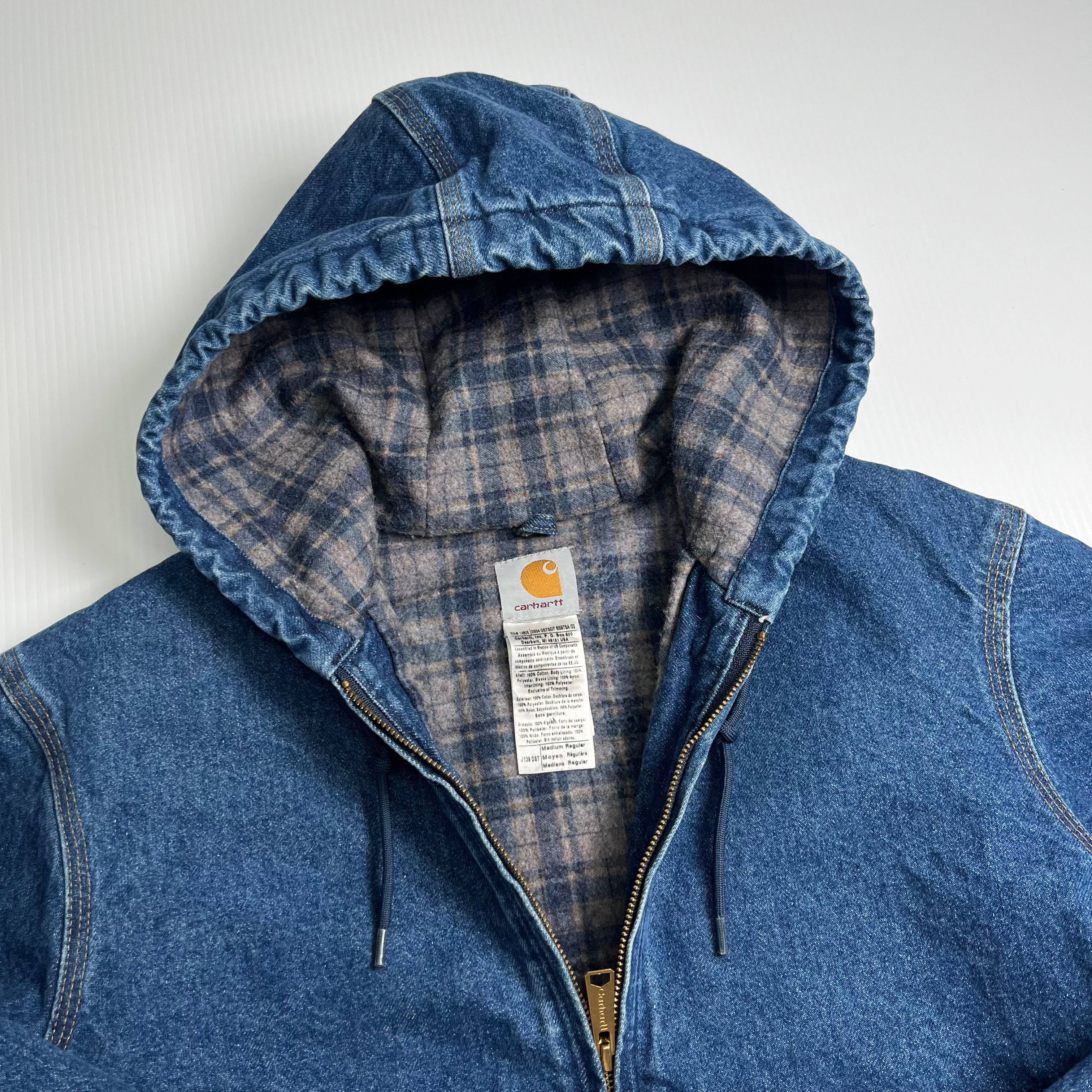 Vintage Carhartt J139 DST Blanket Lined Denim Hooded Jacket M
